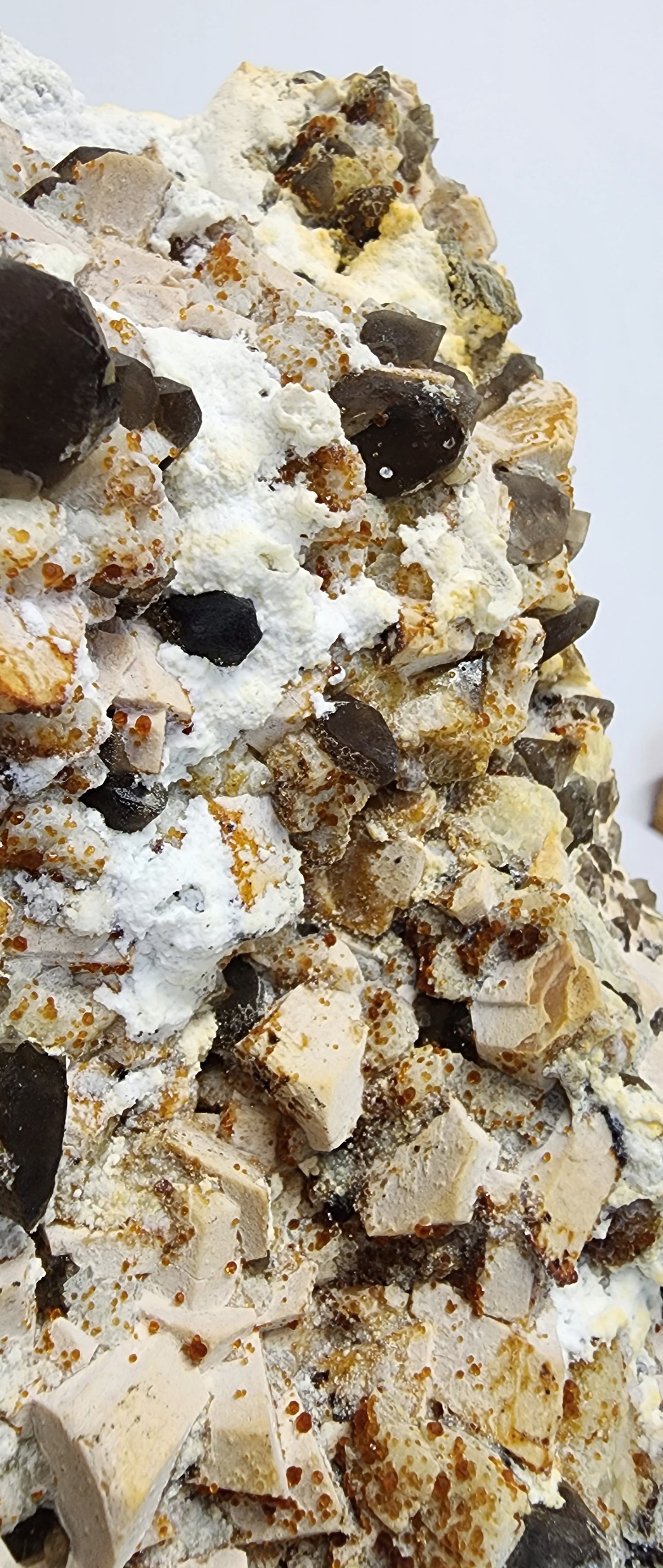 Large Amber Calcite W/ Smoky Inclusion and Aroganite on Metal Stand UV over 3.5lbs