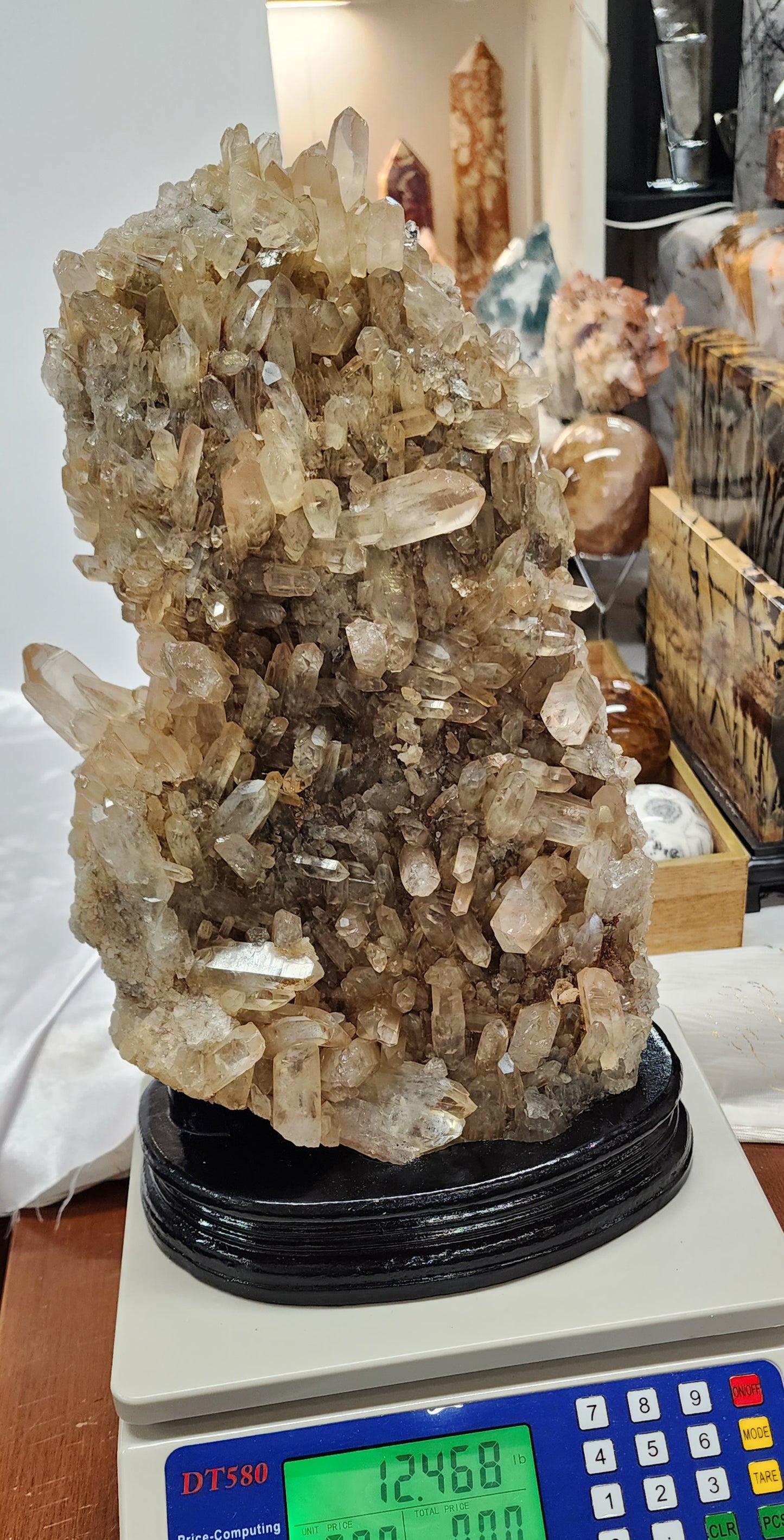 Extra Large Quartz/Smoky Cluster w/ Custom Stand over 12lbs qualifies for free shipping