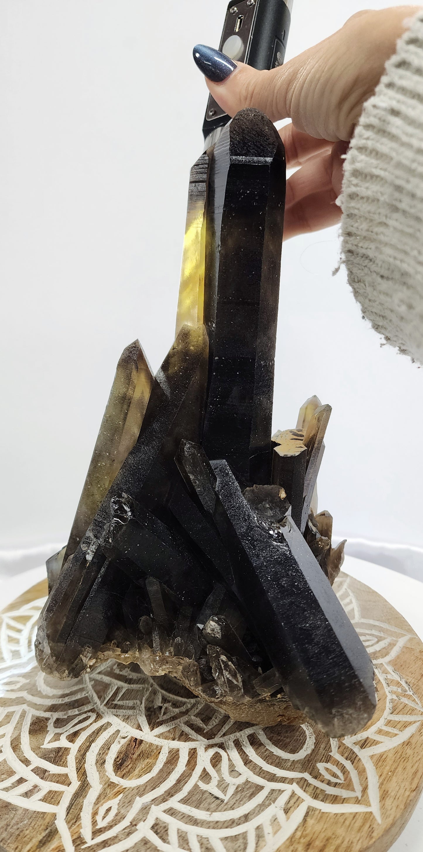 Large Maganise Smoky Citrine Multi Point Cluster over 3.5lbs qualifies for free shipping