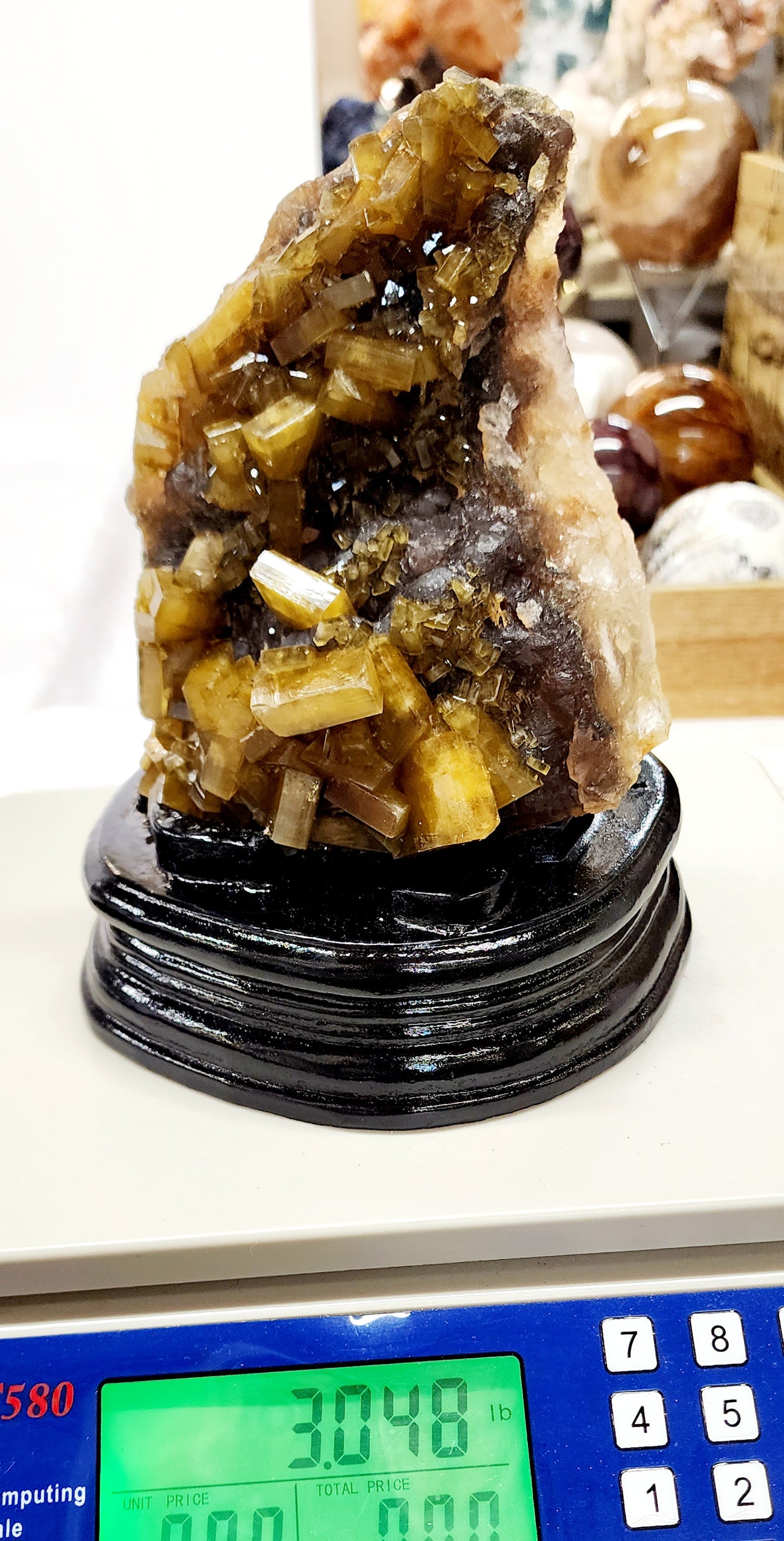 Large Golden Barite on Flurite Matrix with Custom Base 3lbs qualifies for free shipping