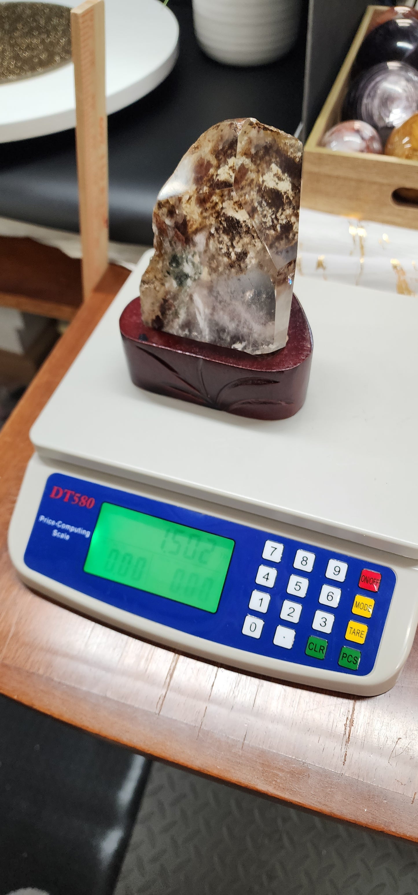 Large Optical Garden Quartz on Custom Wood Stand