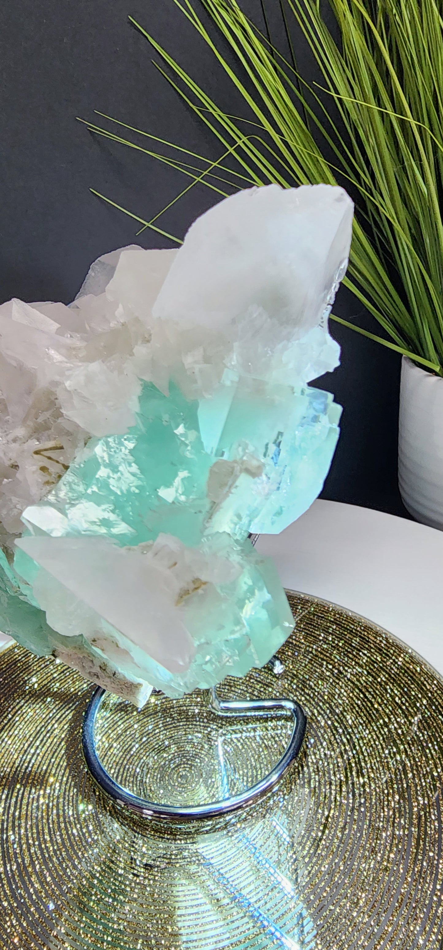 Extra Large Petal Calcite And Aqua Blue Cube Fluorite Specimen YGX