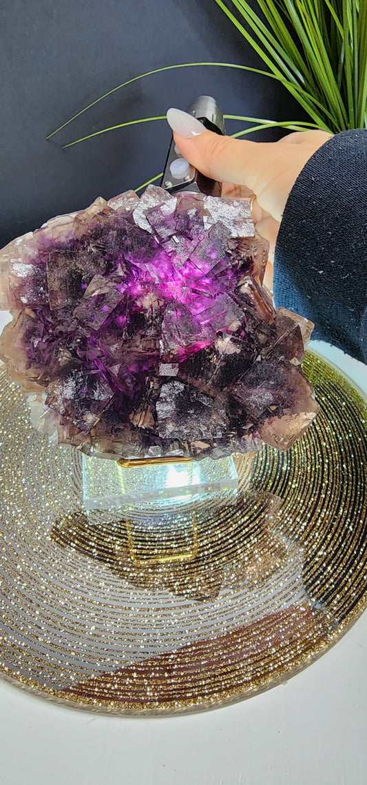 Purple Window Cube Fluorite Specimen With Mica