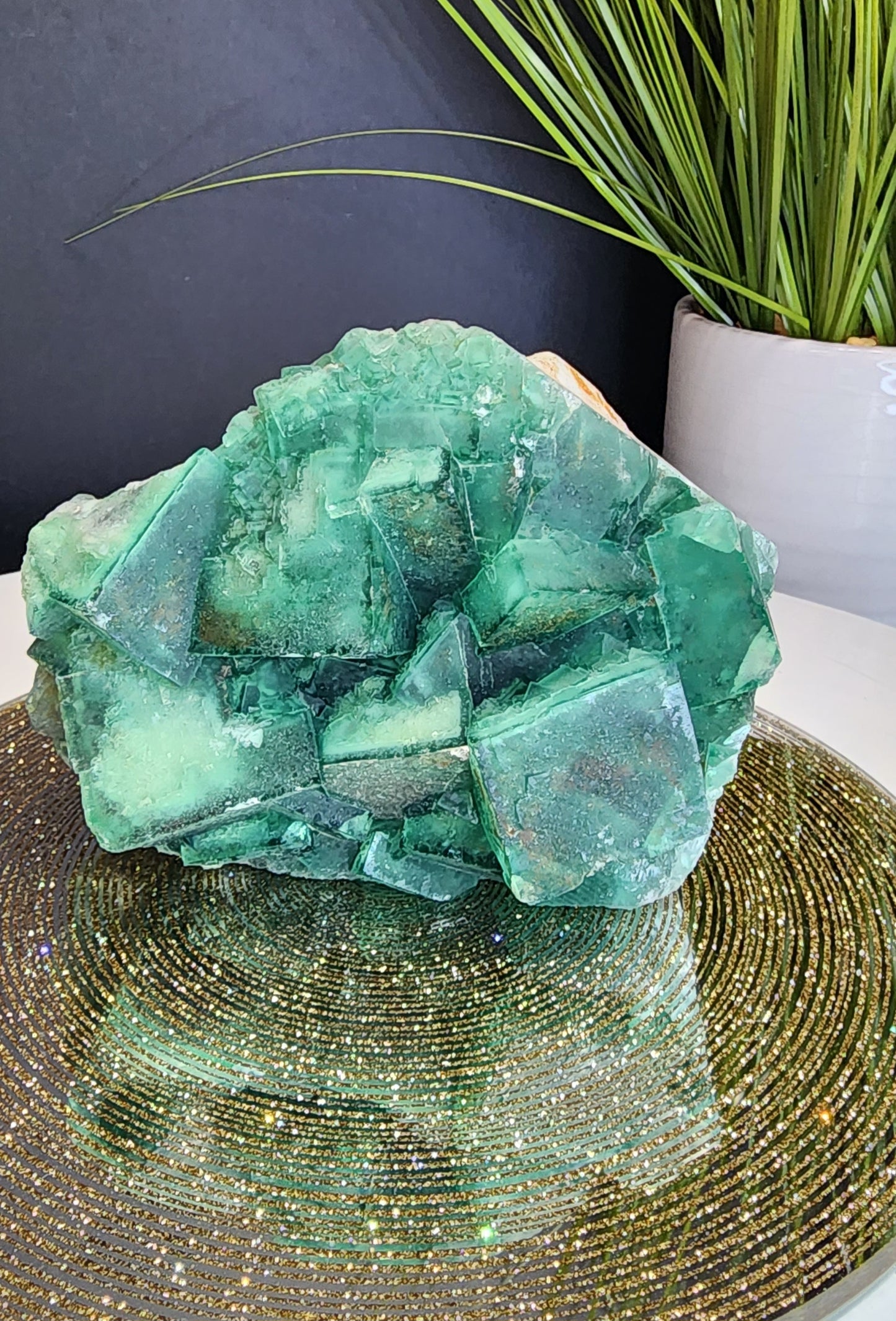 Large Green Cube Sunlite Fluorite Specimen