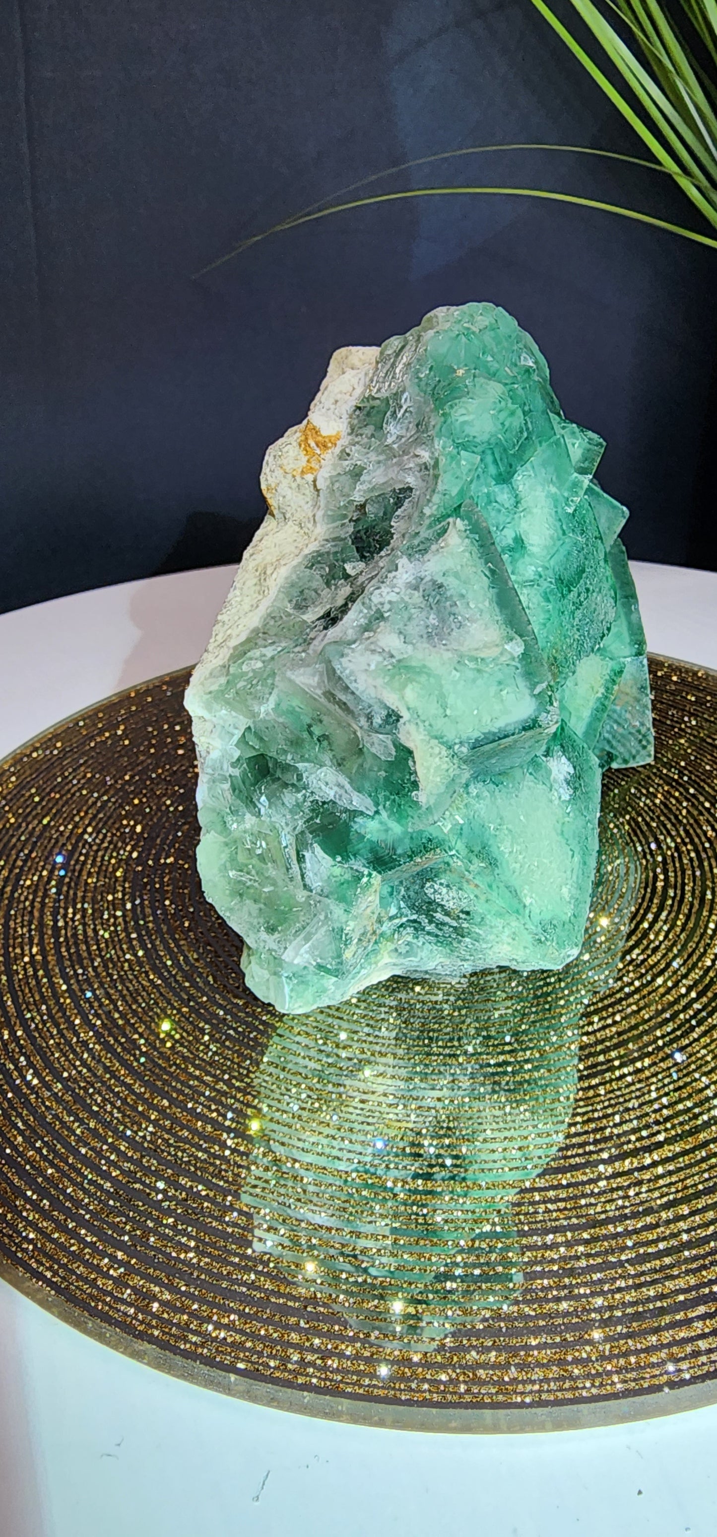 Large Green Cube Sunlite Fluorite Specimen