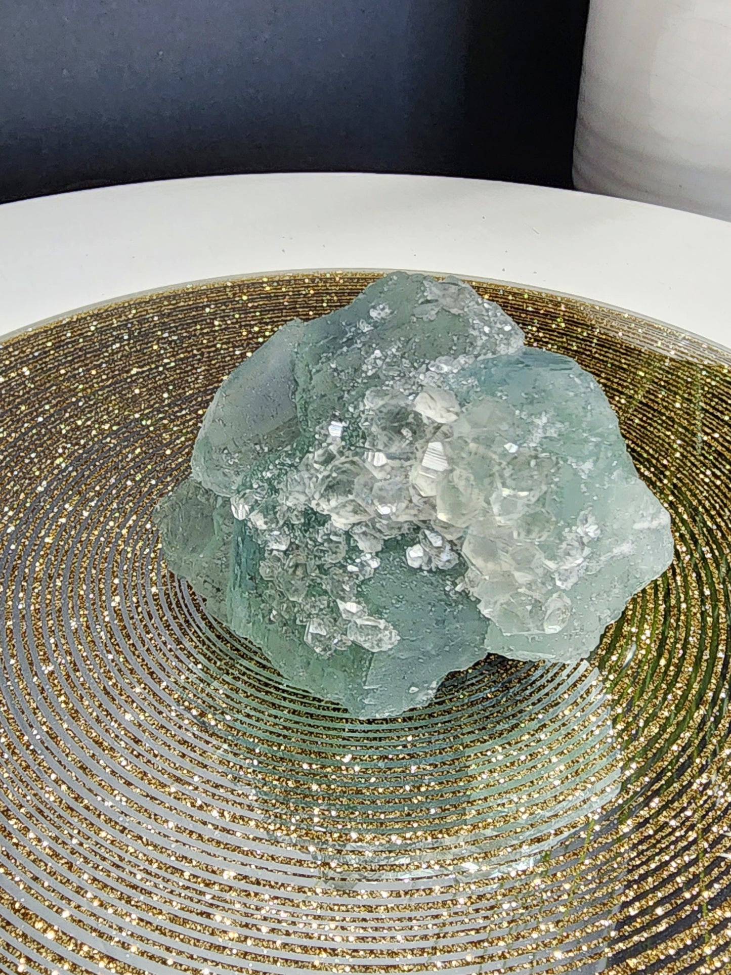 Blue Phantom Fluorite Specimen with Apophylite