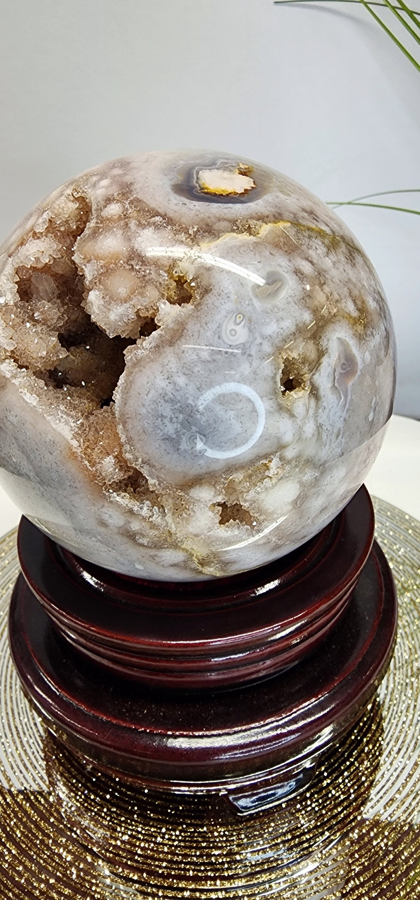 Large Druzy Pink Amethyst and Blue Flower Agate Sphere