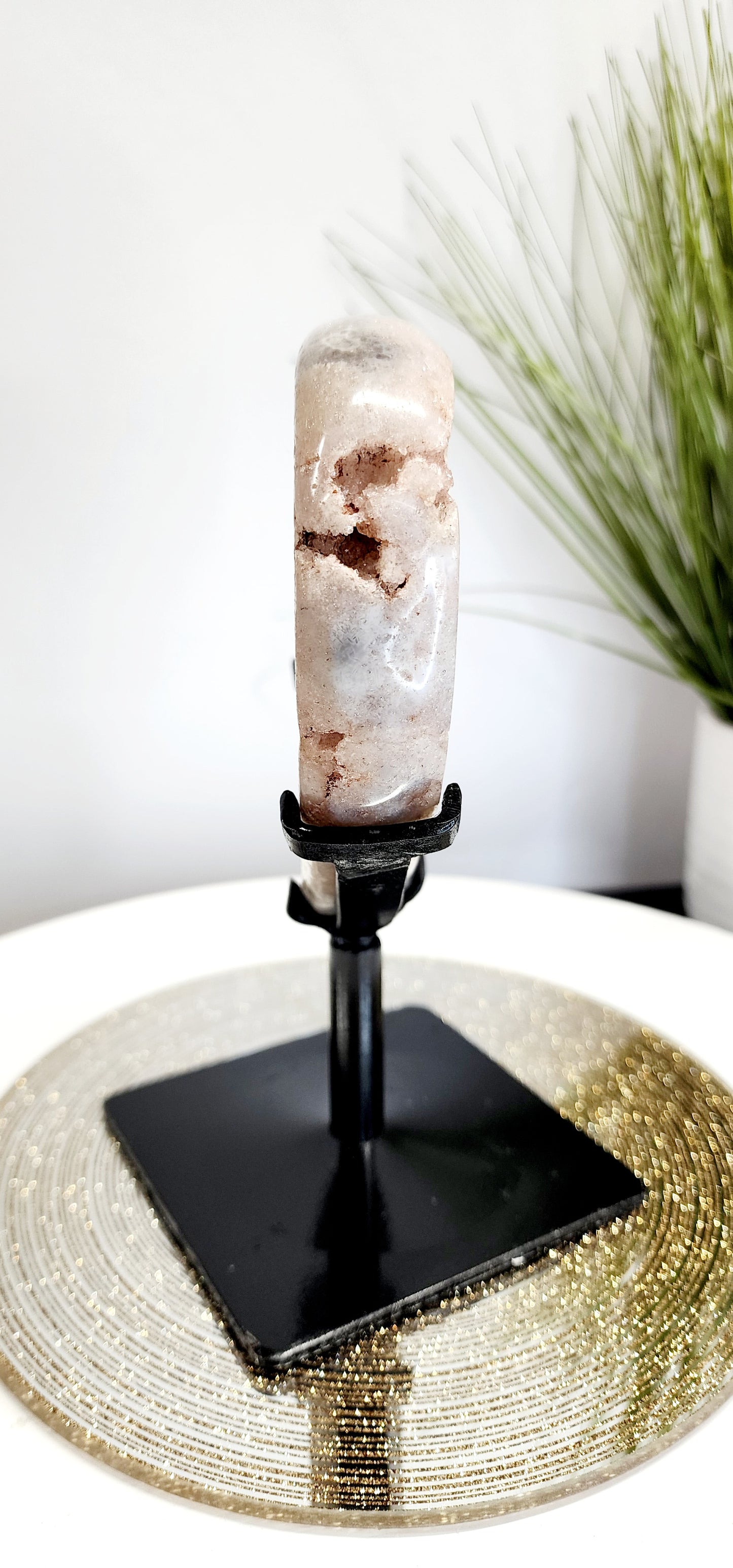 Large Druzy Portal Pink Amethyst Heart with Metal Spin stand