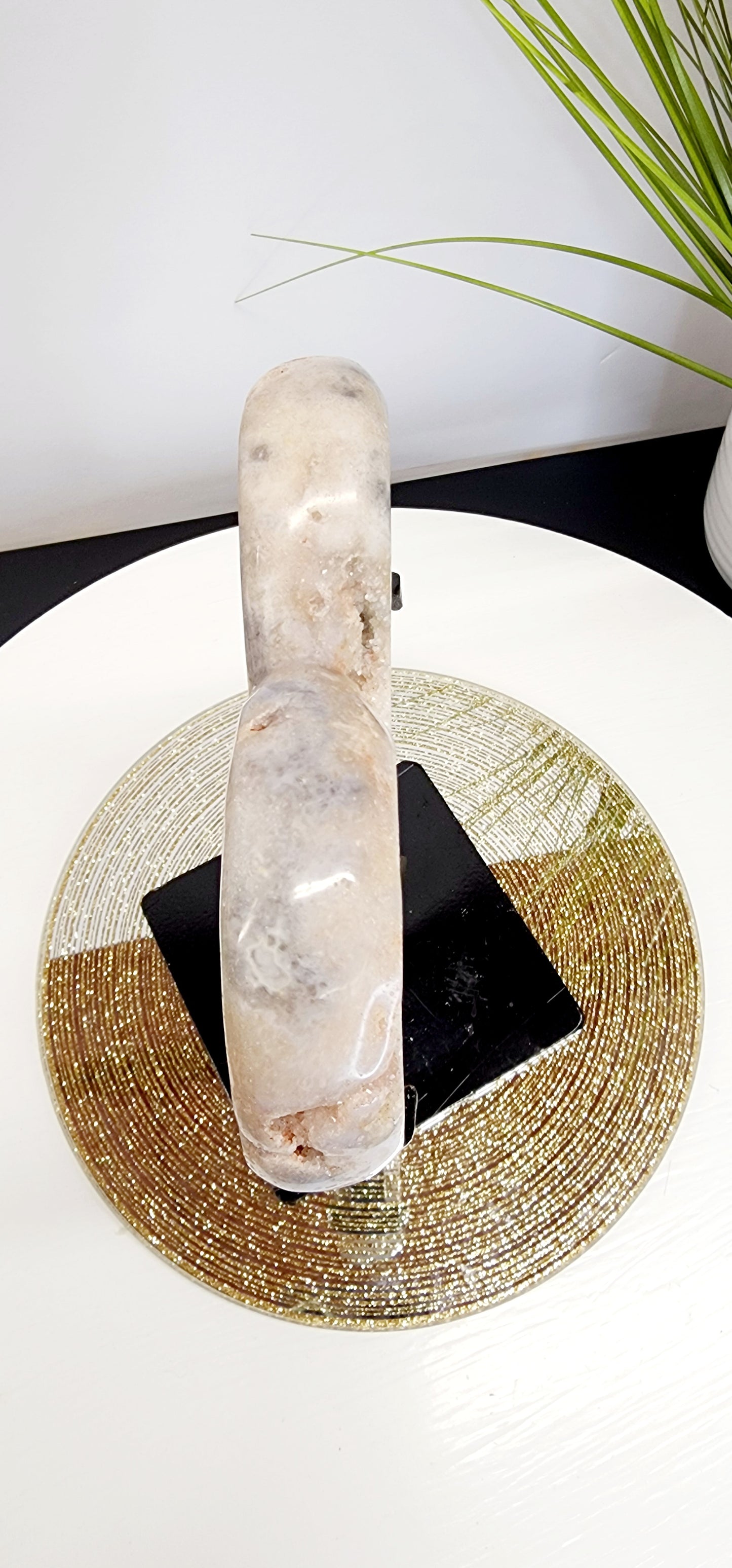 Large Druzy Portal Pink Amethyst Heart with Metal Spin stand