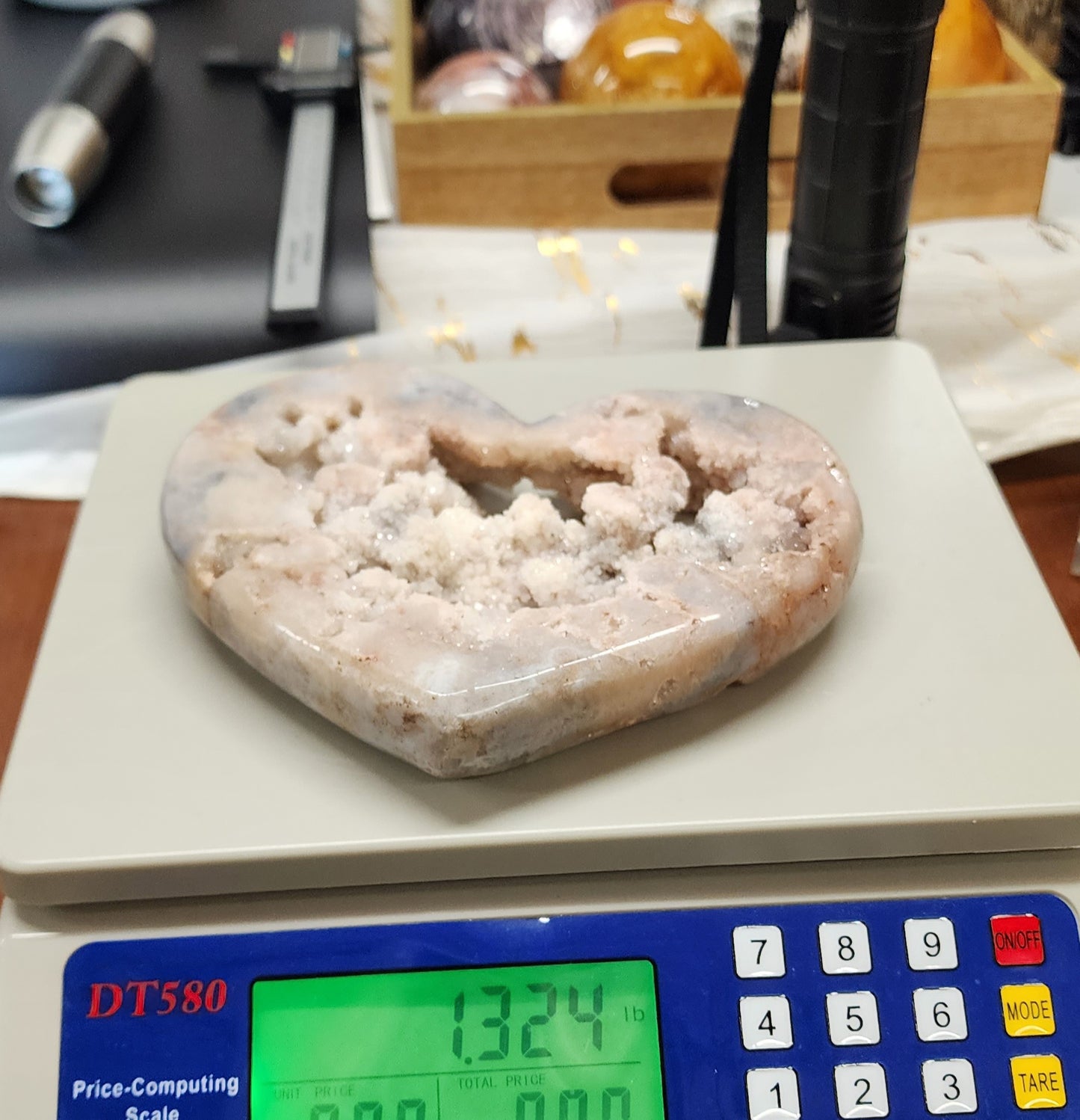 Large Druzy Portal Pink Amethyst Heart with Metal Spin stand