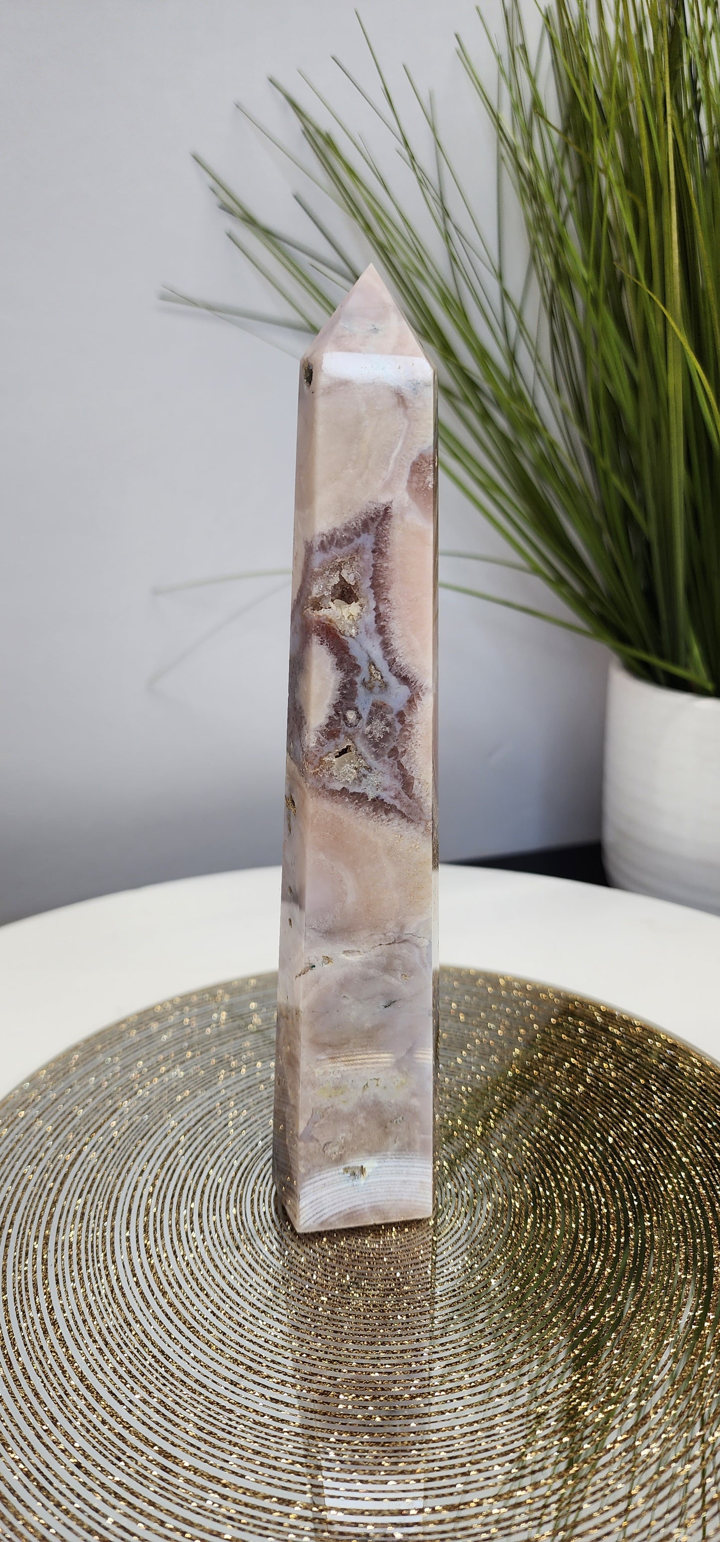 Pink Amethyst with Blue Flower Agate Tower