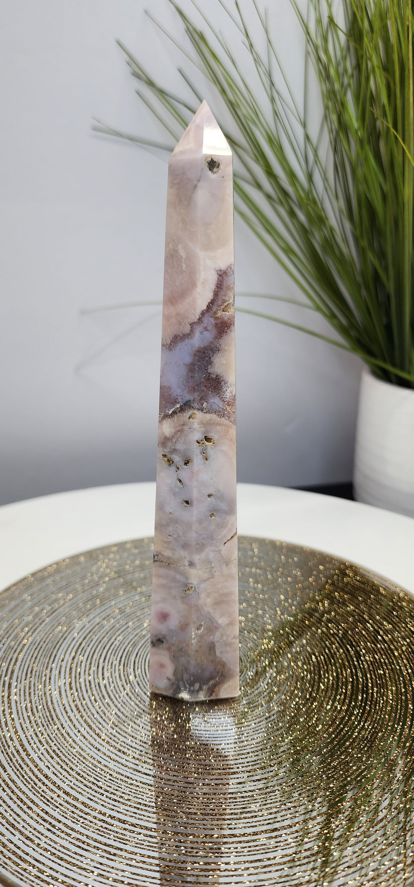 Pink Amethyst with Blue Flower Agate Tower