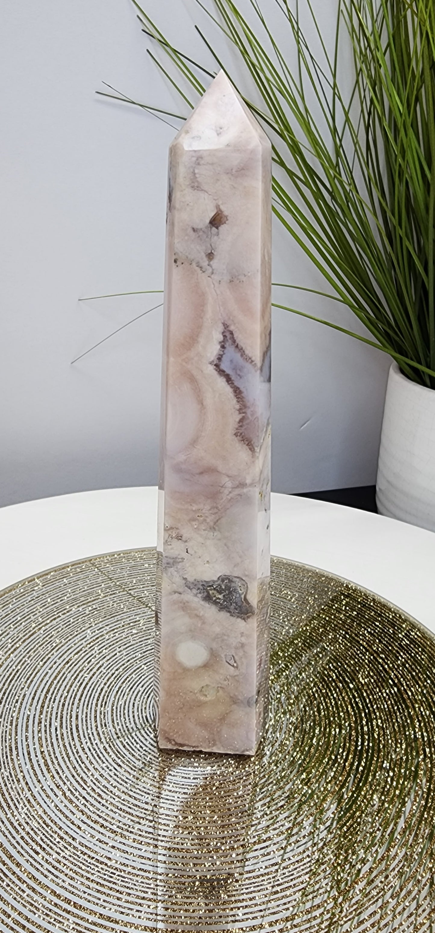 Pink Amethyst with Blue Flower Agate Tower