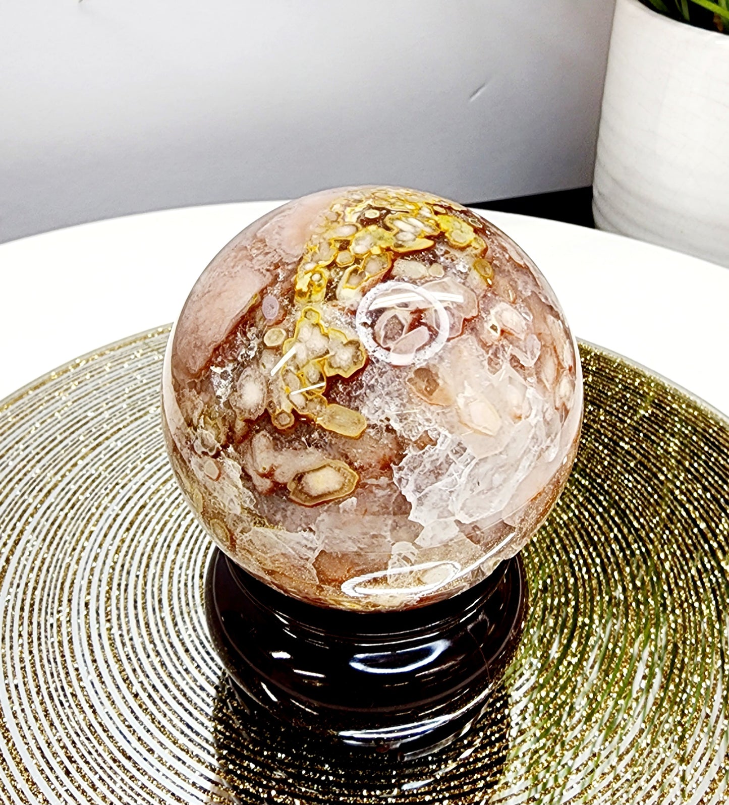 Pink Amethyst and Flower Agate Sphere