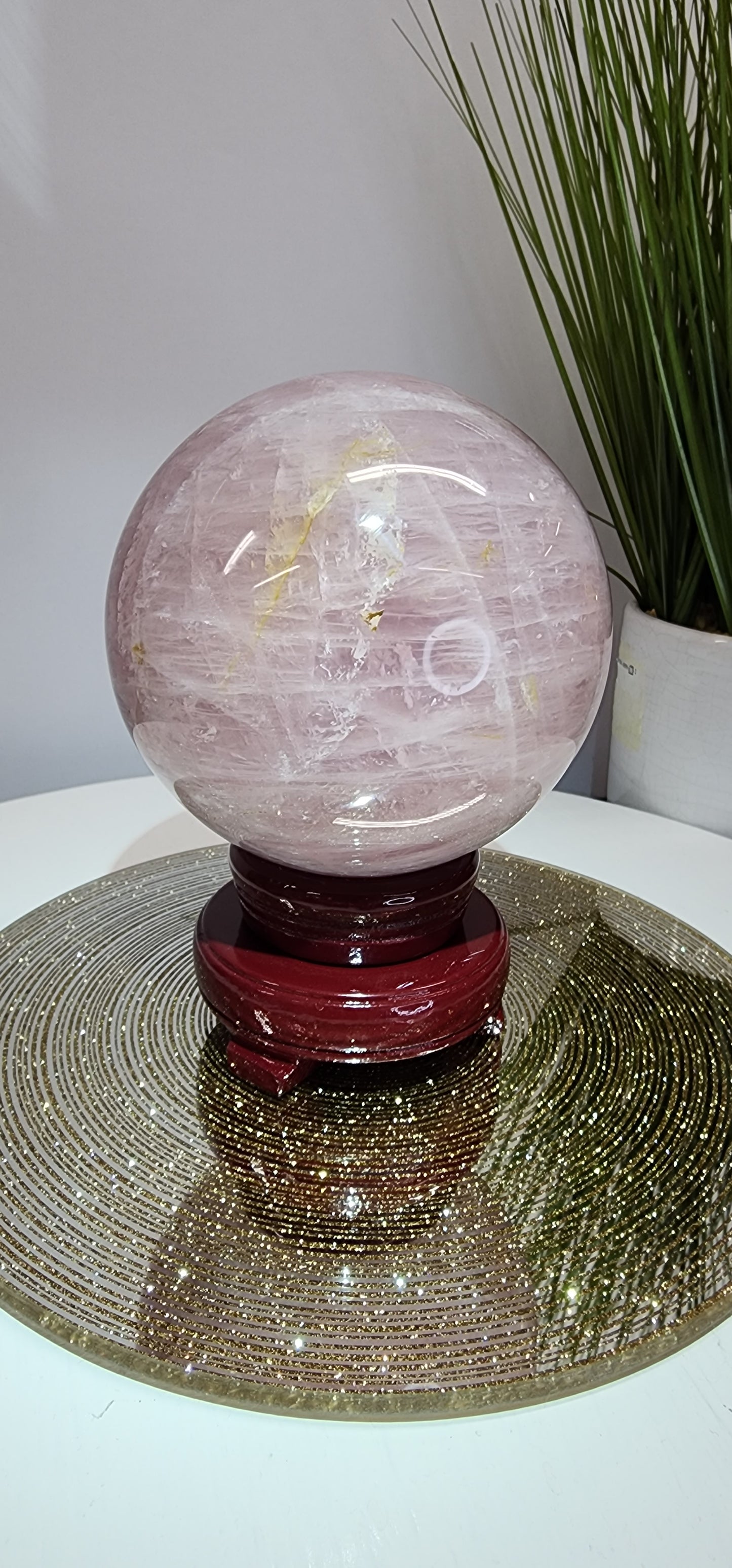 Large Star Flash Rose Quartz Sphere