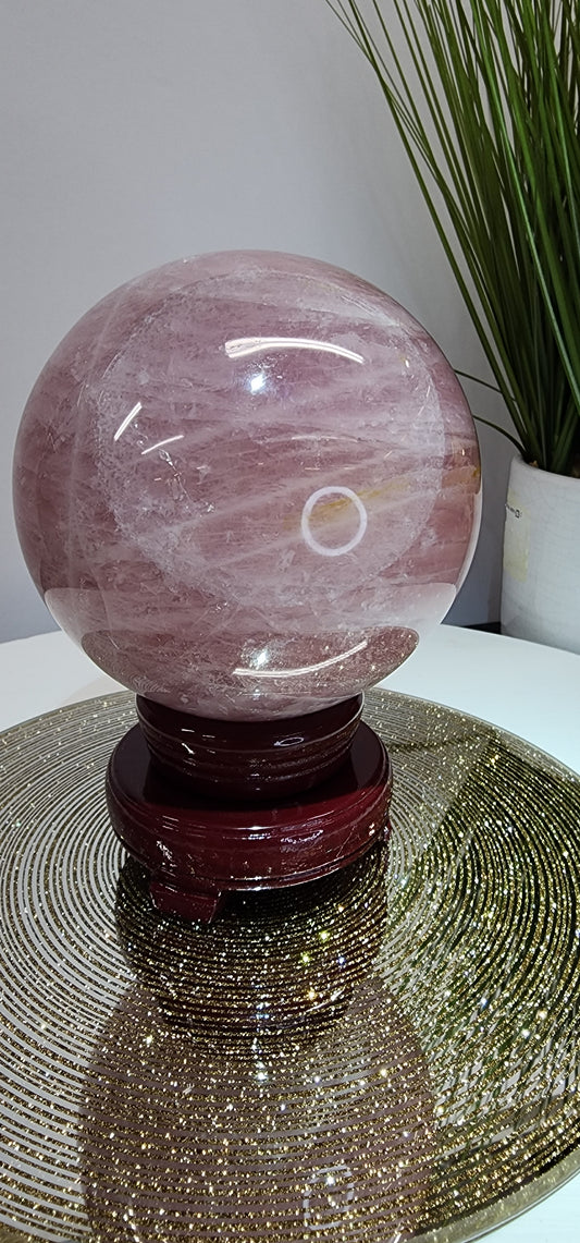 Large Star Flash Rose Quartz Sphere