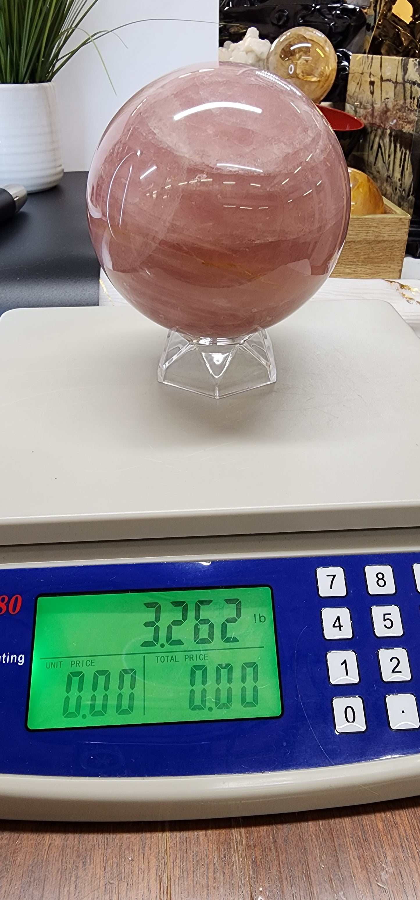 Large Star Flash Rose Quartz Sphere