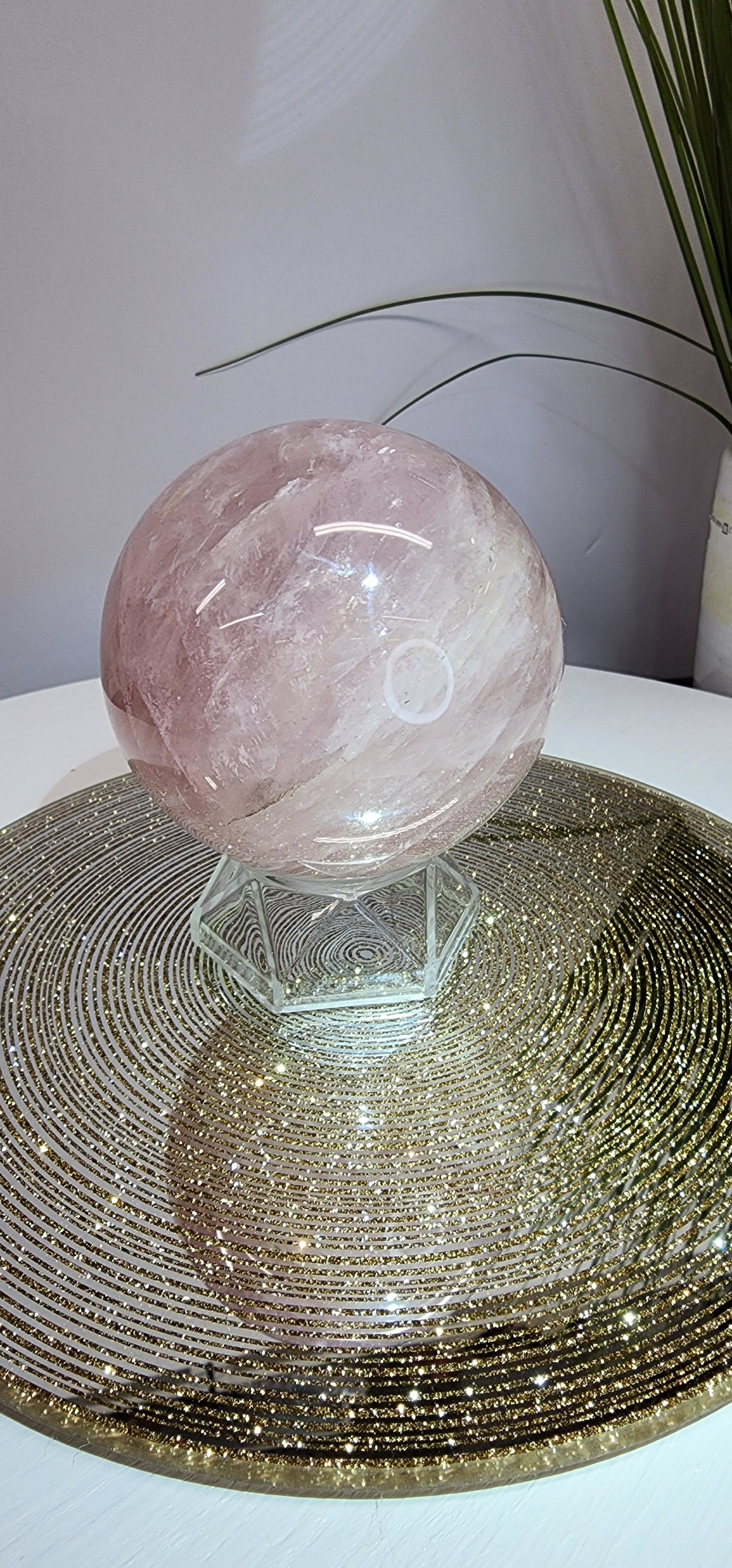 Large Star Flash Rose Quartz Sphere