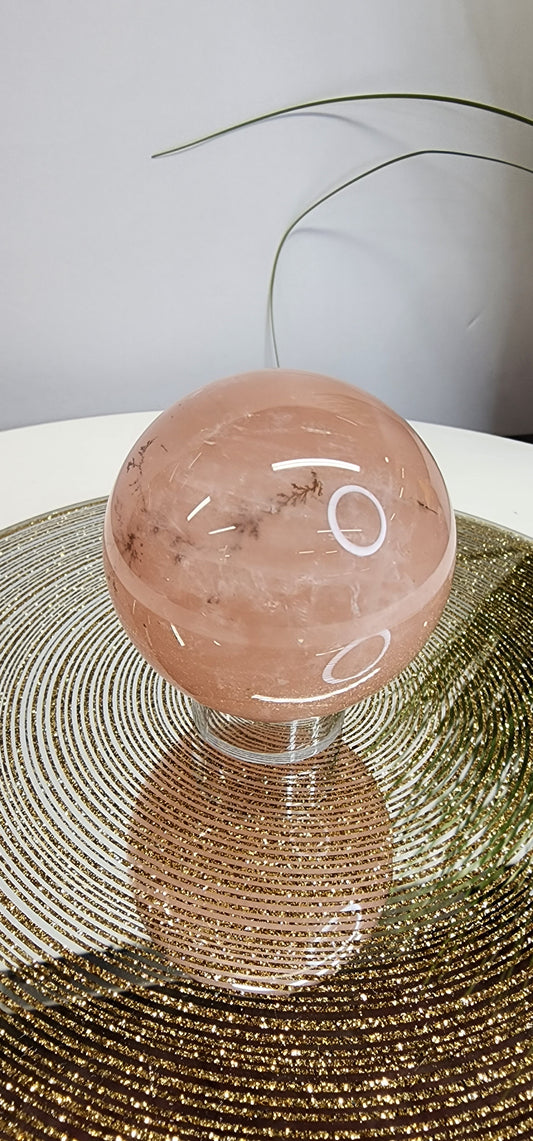 Rose Quartz Sphere with Dendrite