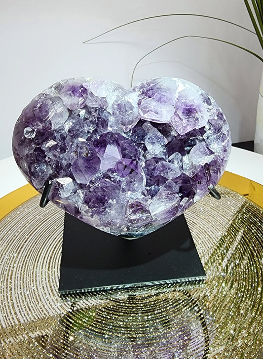 Chunky Amethyst Cluster Heart w/Stand