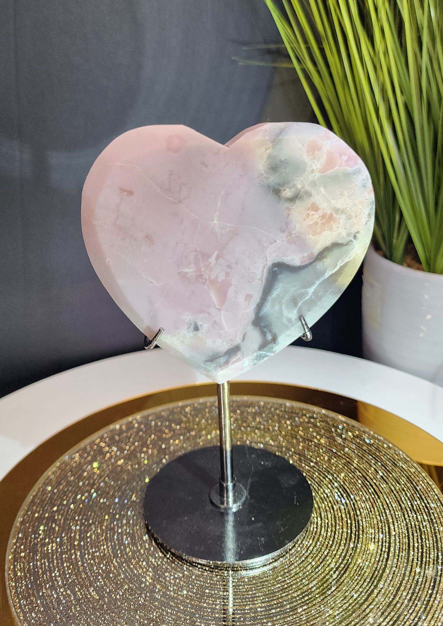 Pink Opal Heart w/Stand