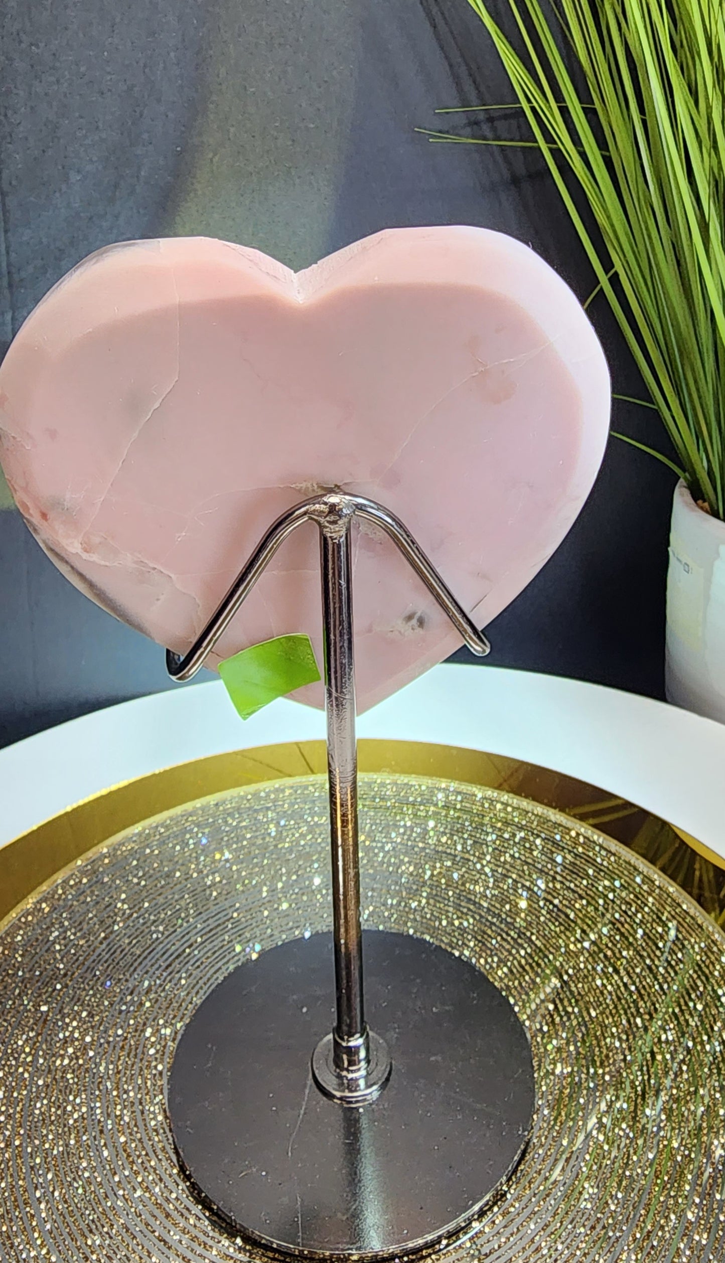 Pink Opal Heart w/Stand