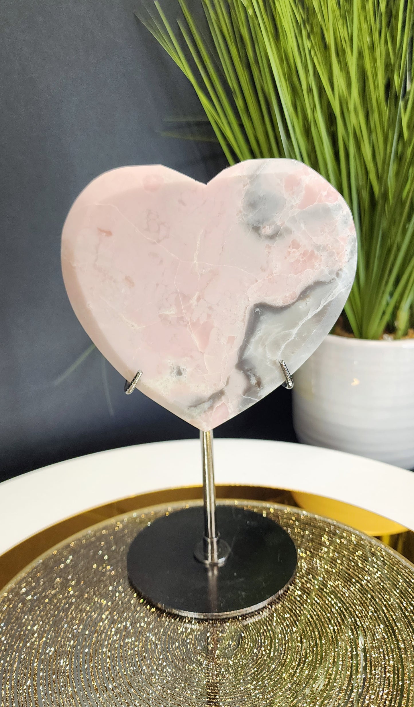 Pink Opal Heart w/Stand