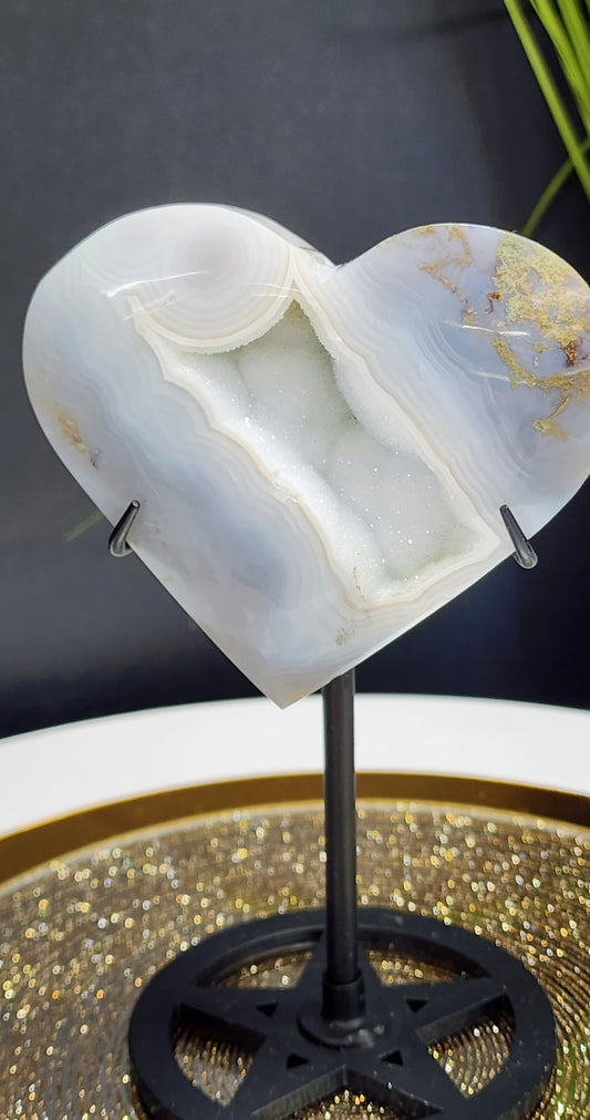 Druzy Moss Agate Heart