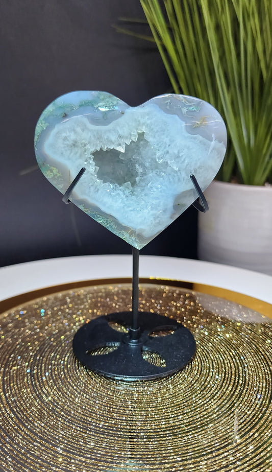 Druzy Moss Agate Puff Heart