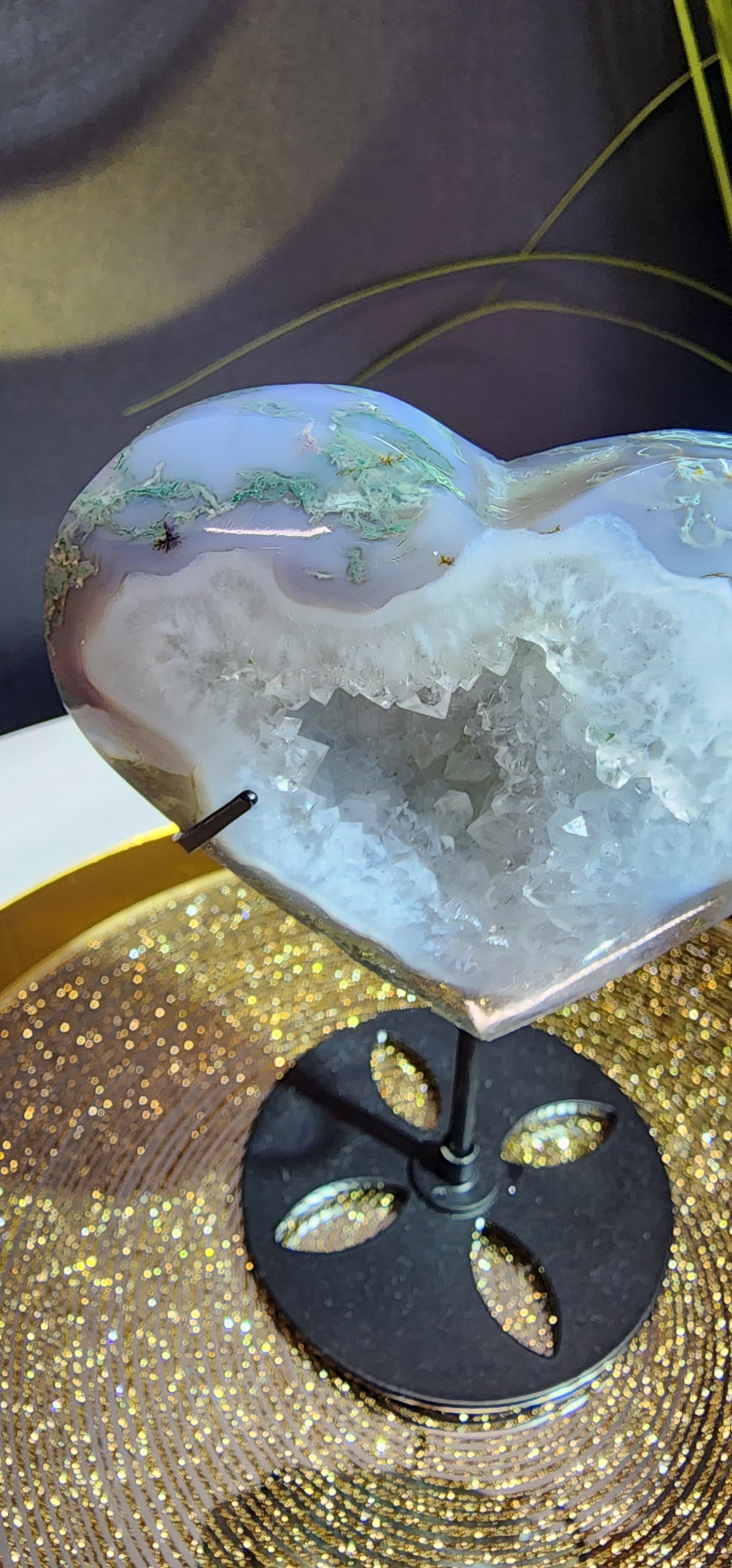 Druzy Moss Agate Puff Heart