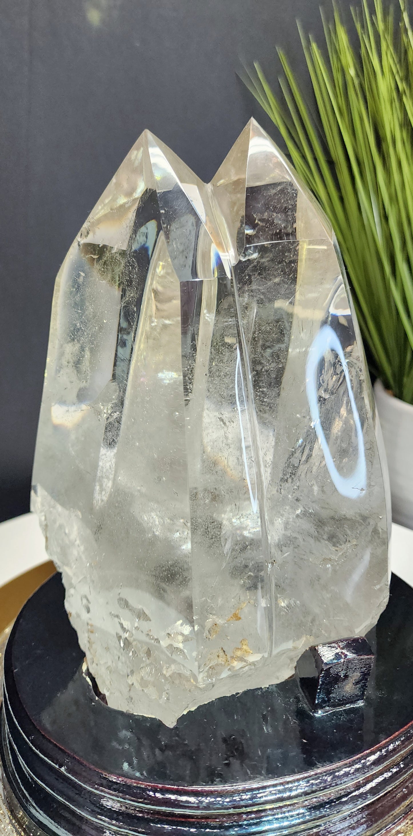 Large Double Point Smoky on Custom wood base w/Free Shipping