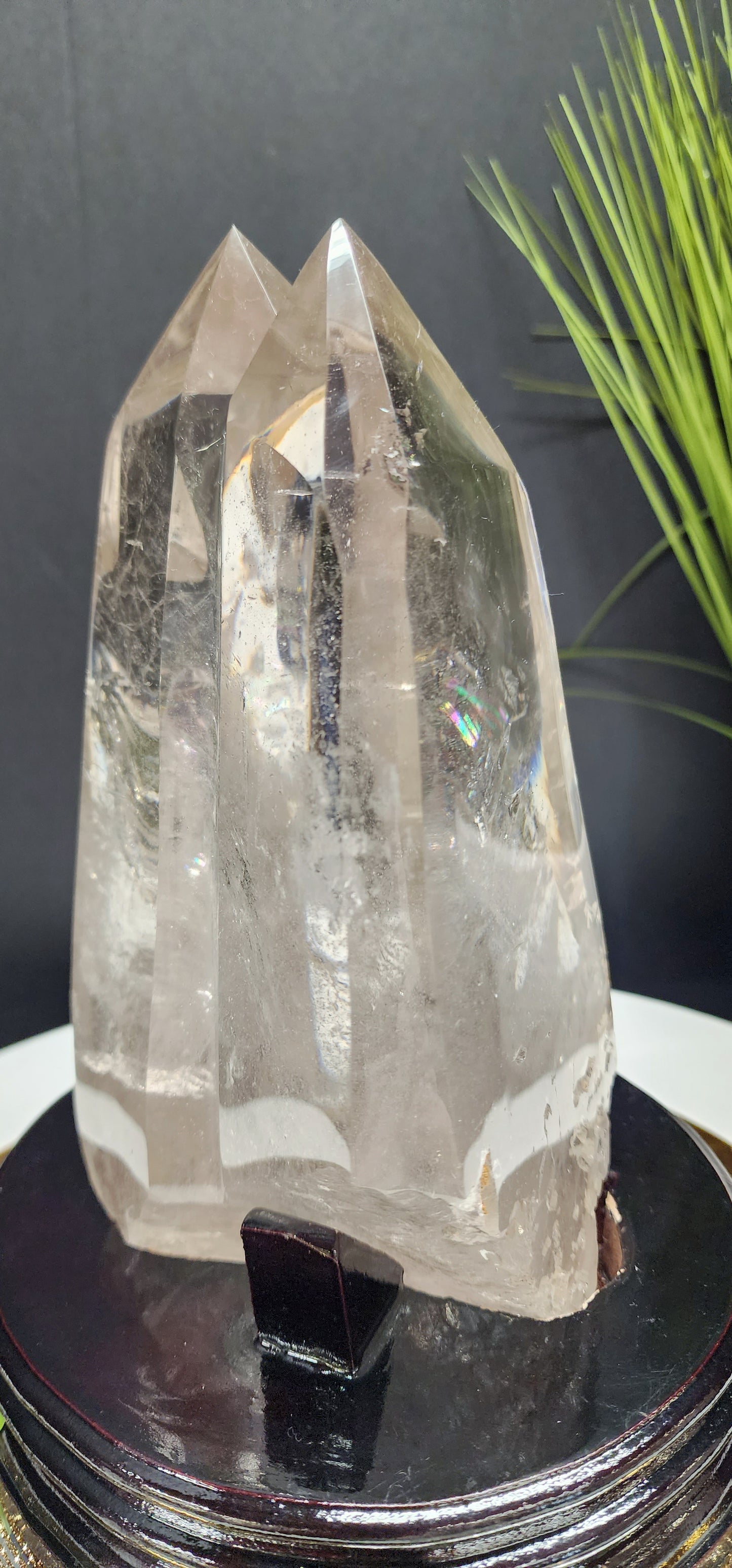 Large Double Point Smoky on Custom wood base w/Free Shipping