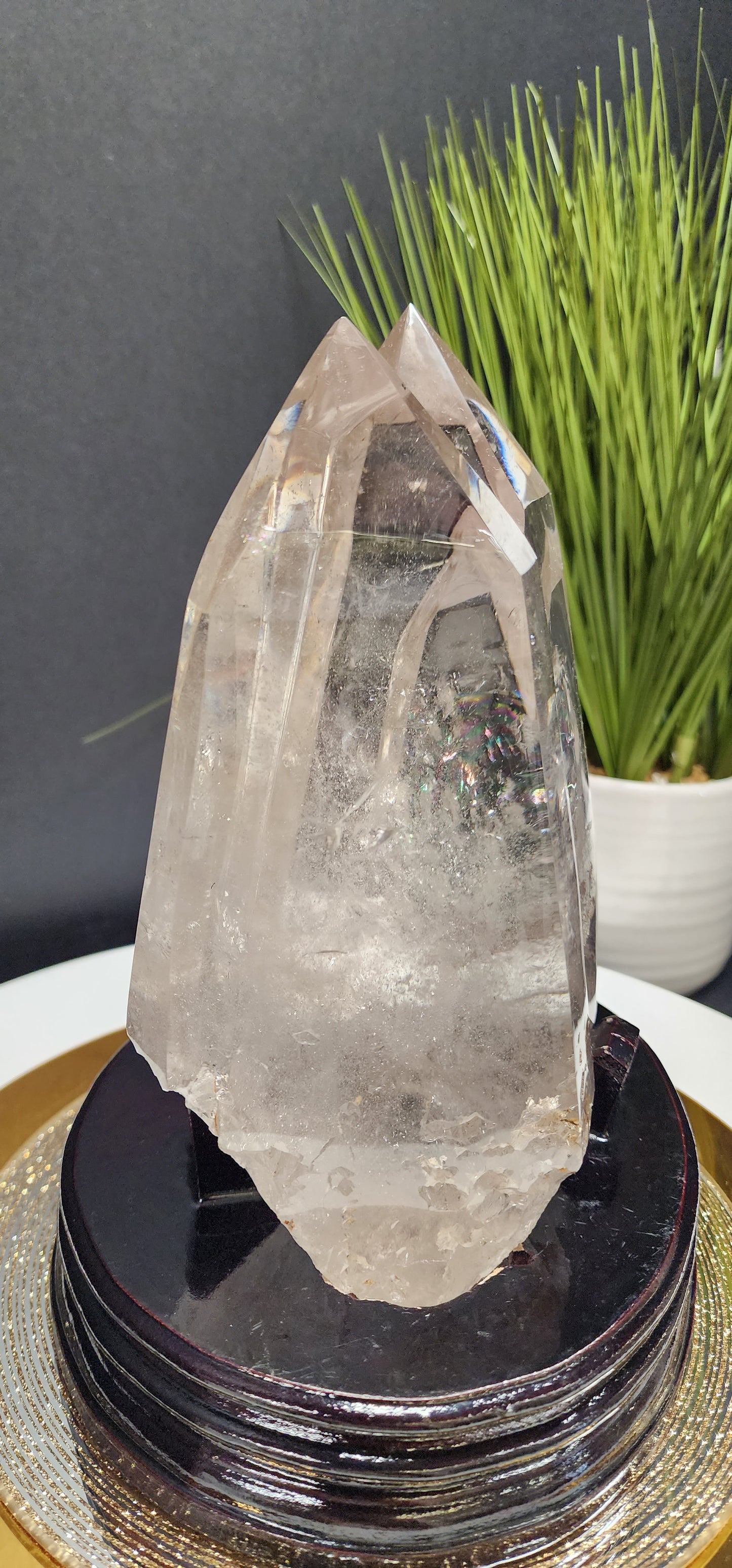 Large Double Point Smoky on Custom wood base w/Free Shipping