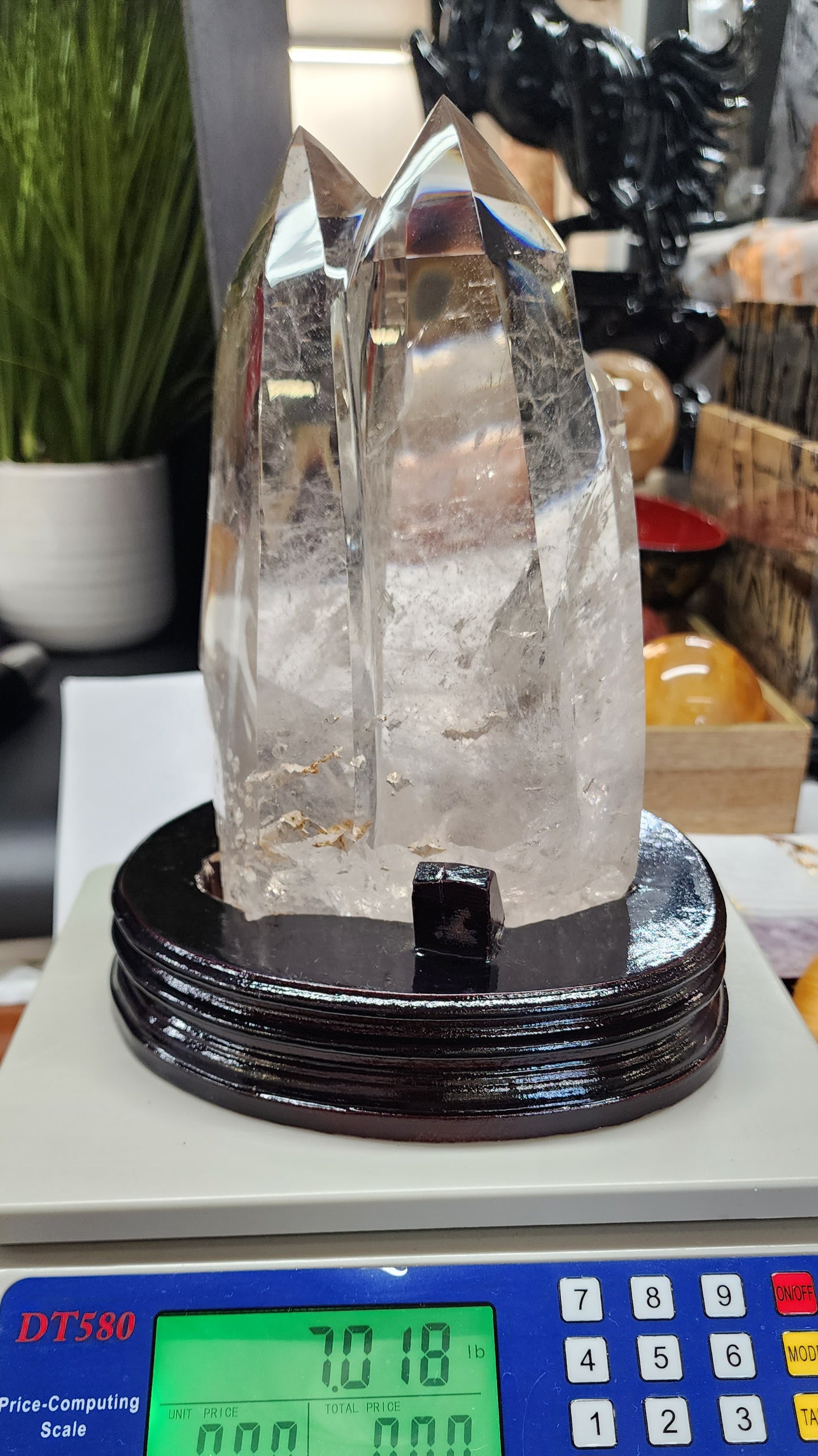 Large Double Point Smoky on Custom wood base w/Free Shipping