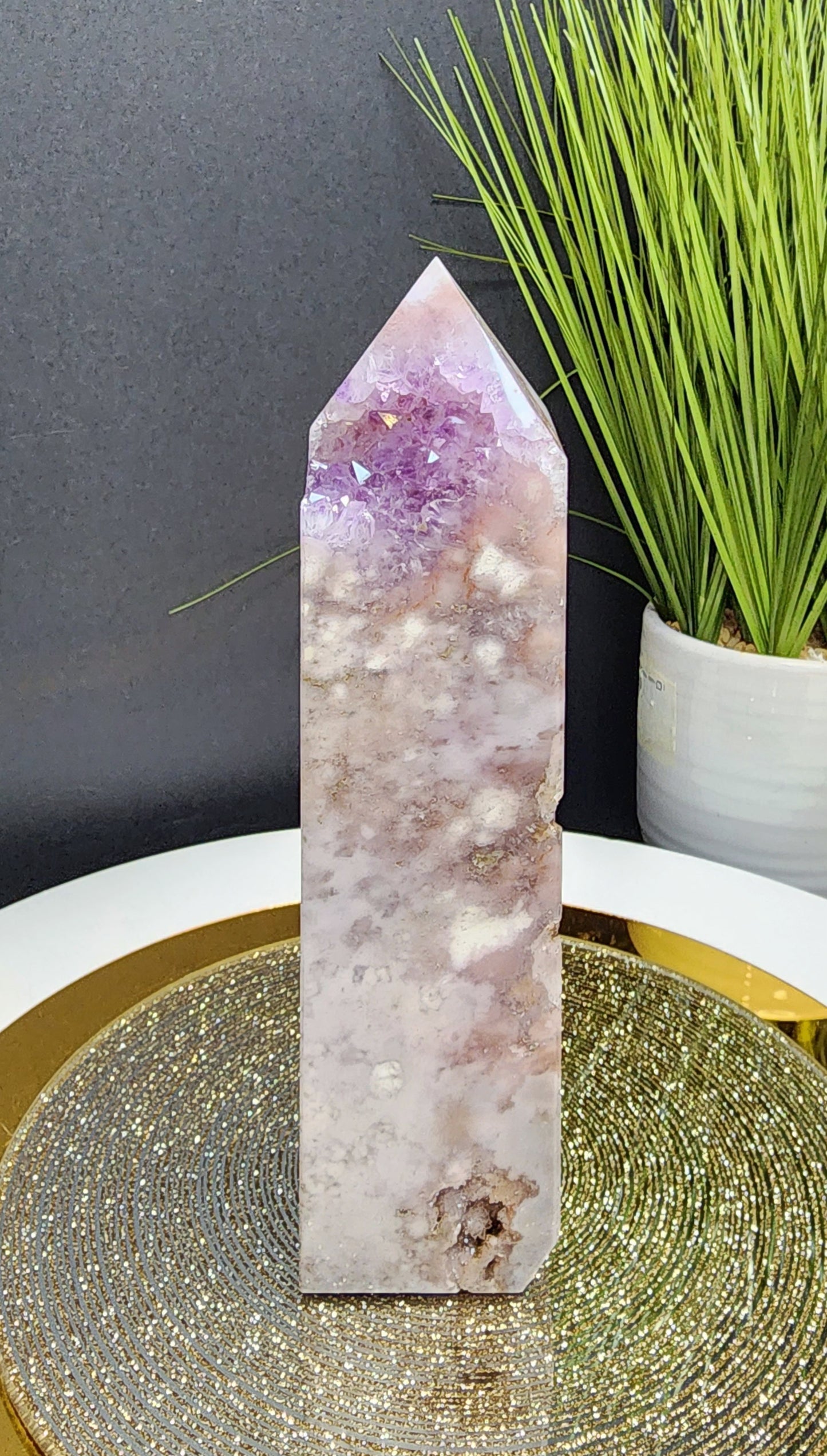 Druzy Pink Amethyst/Flower Agate Tower W/Free Shipping!