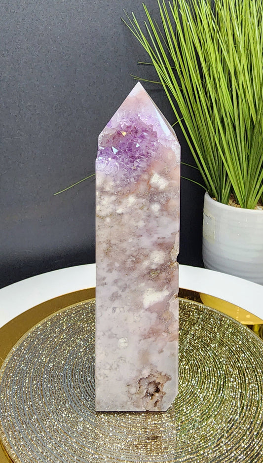 Druzy Pink Amethyst/Flower Agate Tower W/Free Shipping!