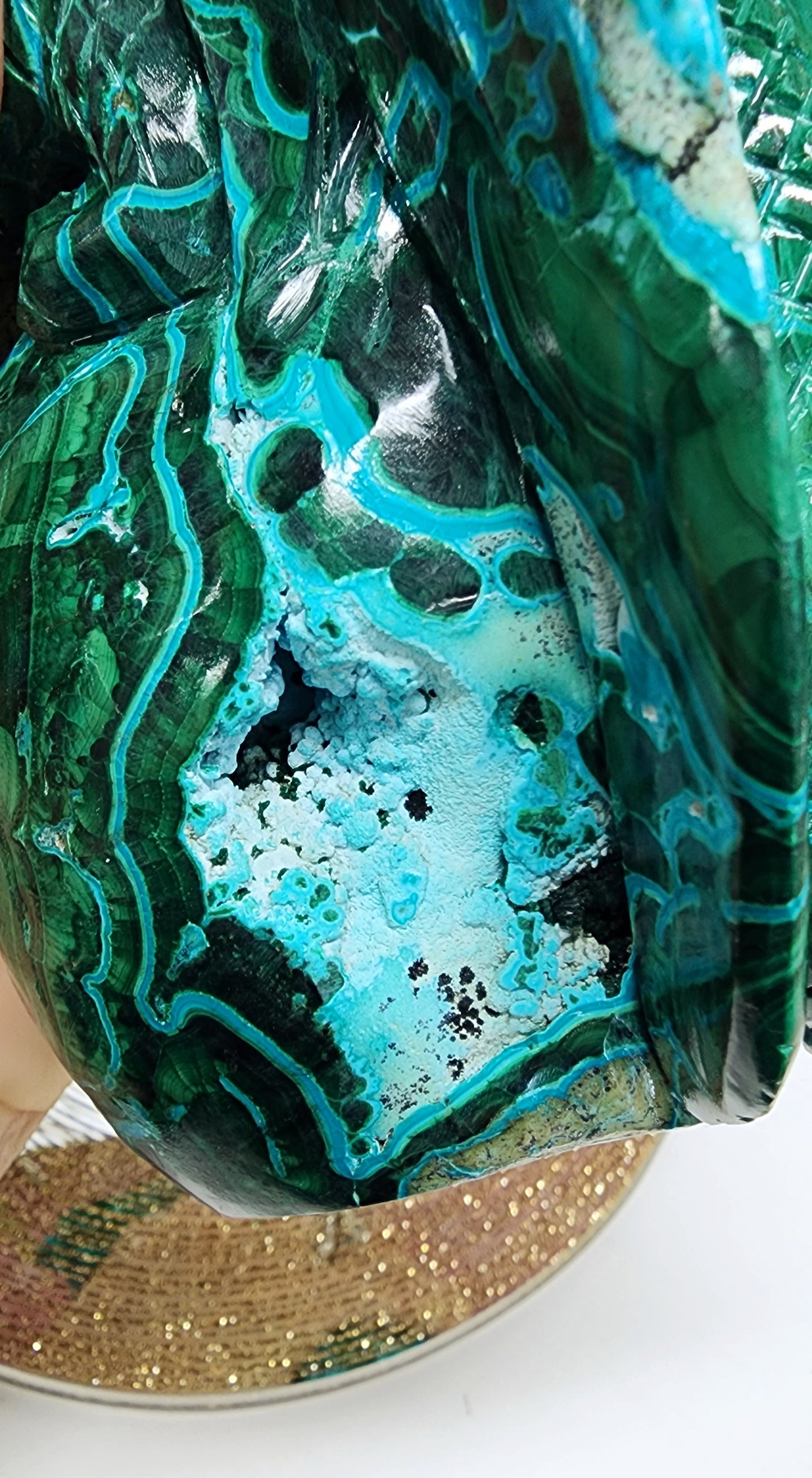Chrysochola and Malachite Skull and Dragon carving