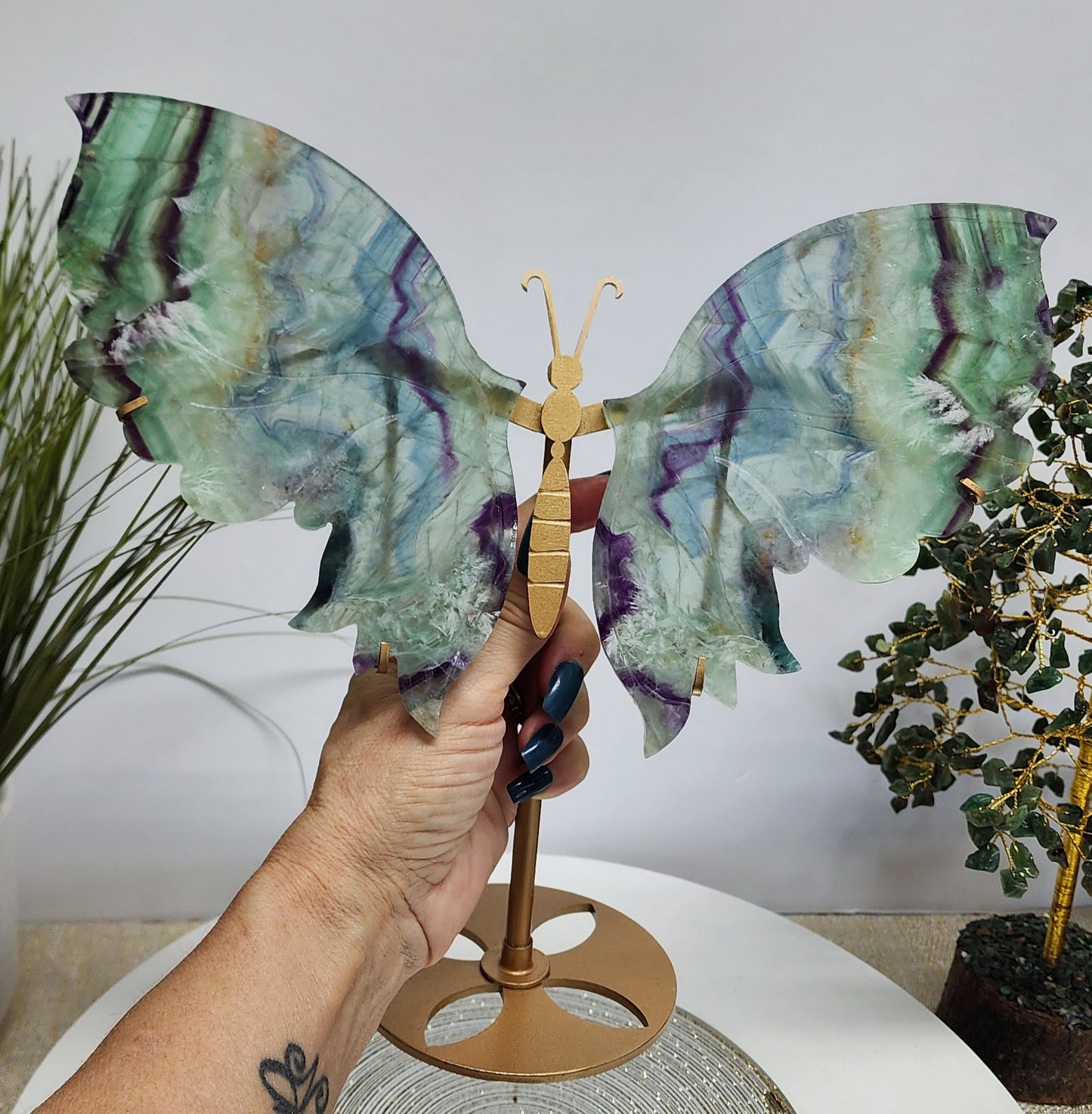 Large Feather Fluorite Butterfly Wings