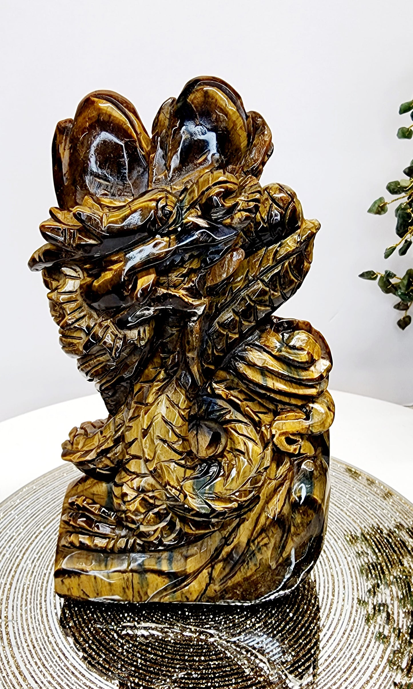 Large Tiger's Eye Dragon Carving