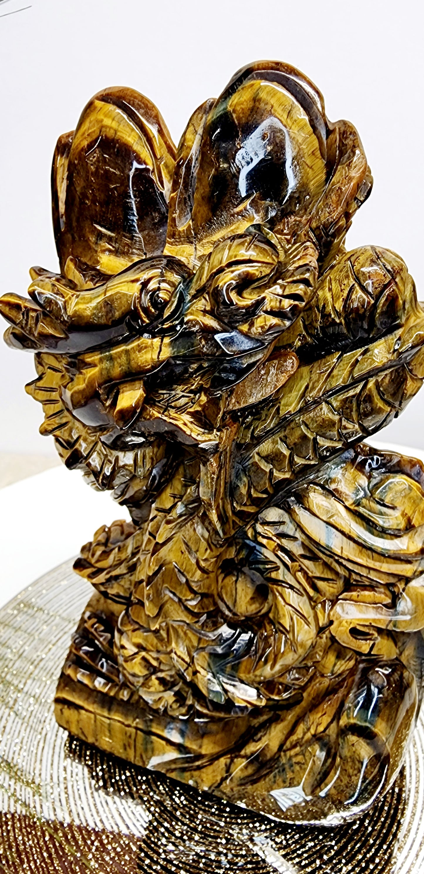 Large Tiger's Eye Dragon Carving