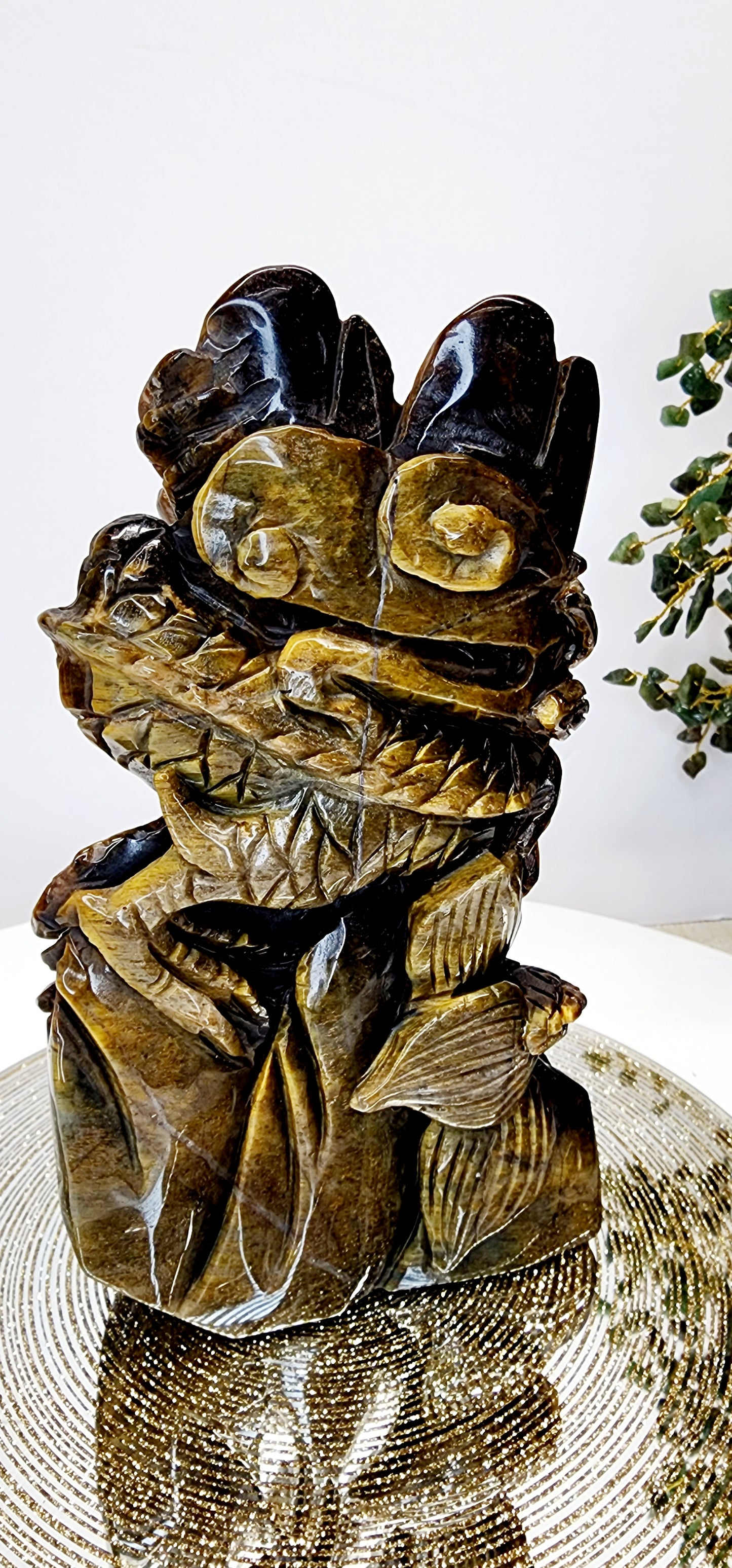Large Tiger's Eye Dragon Carving