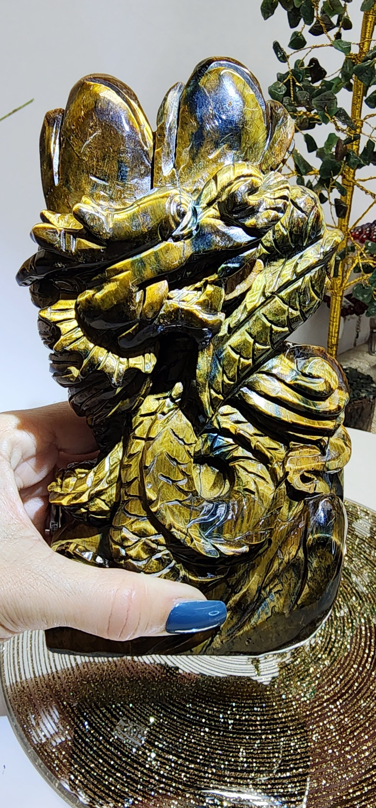 Large Tiger's Eye Dragon Carving