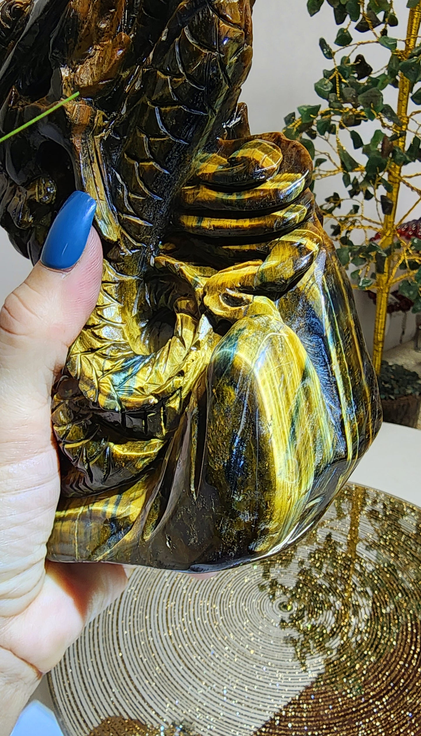 Large Tiger's Eye Dragon Carving