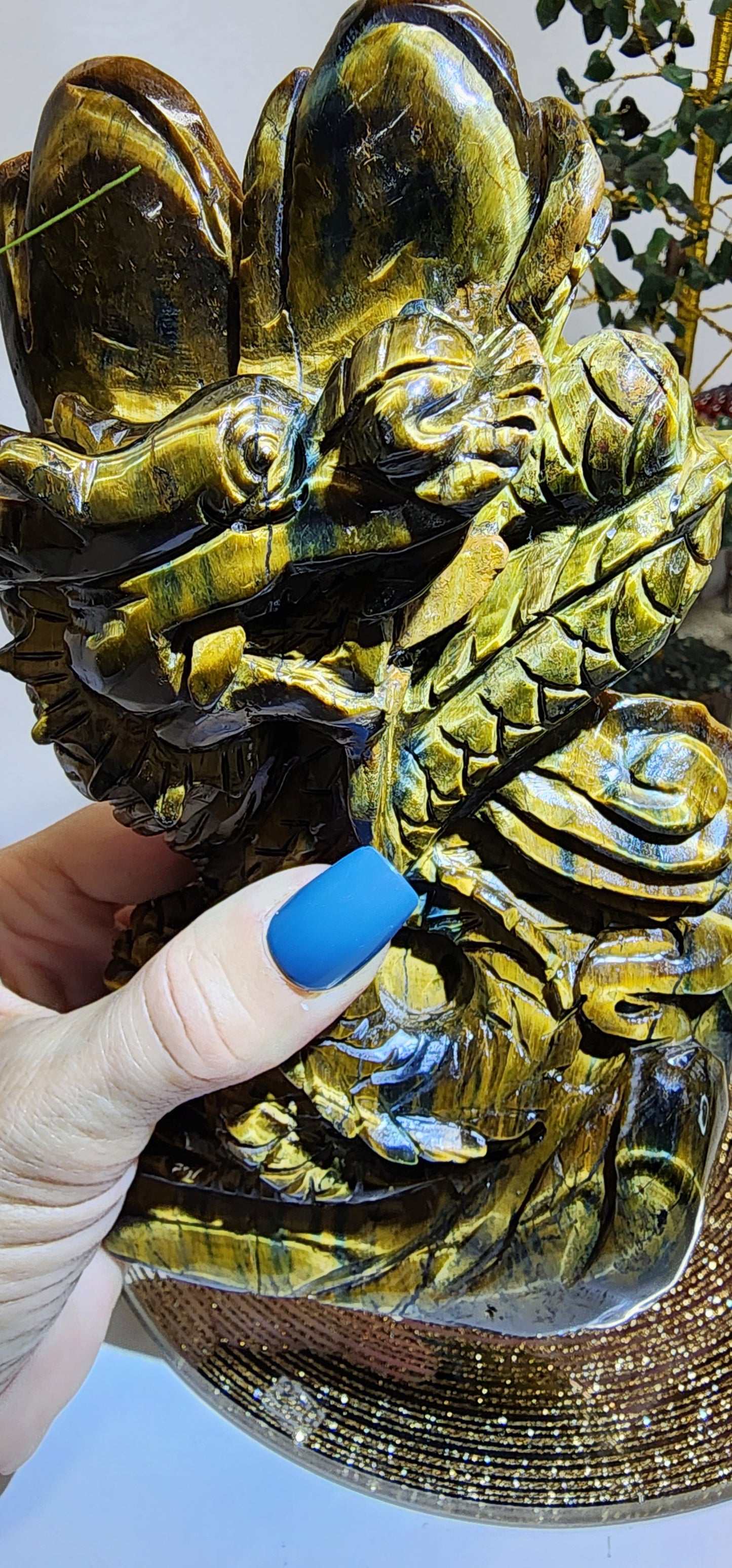 Large Tiger's Eye Dragon Carving