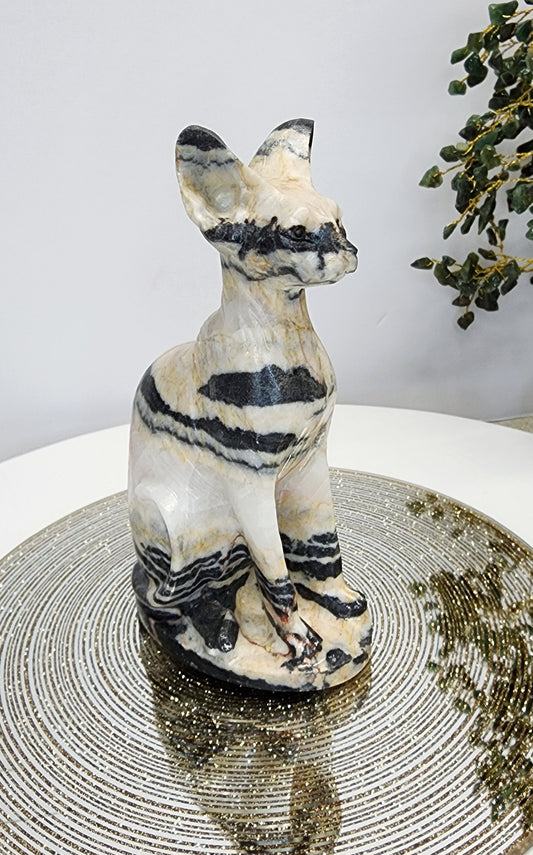 Zebra Jasper Cat Carving