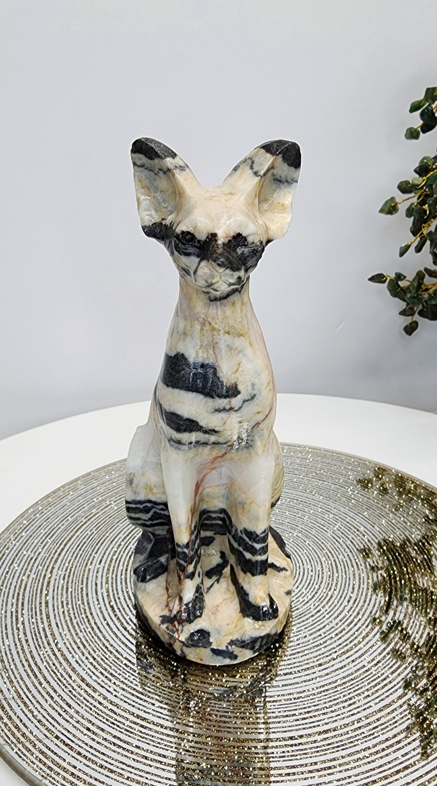 Zebra Jasper Cat Carving