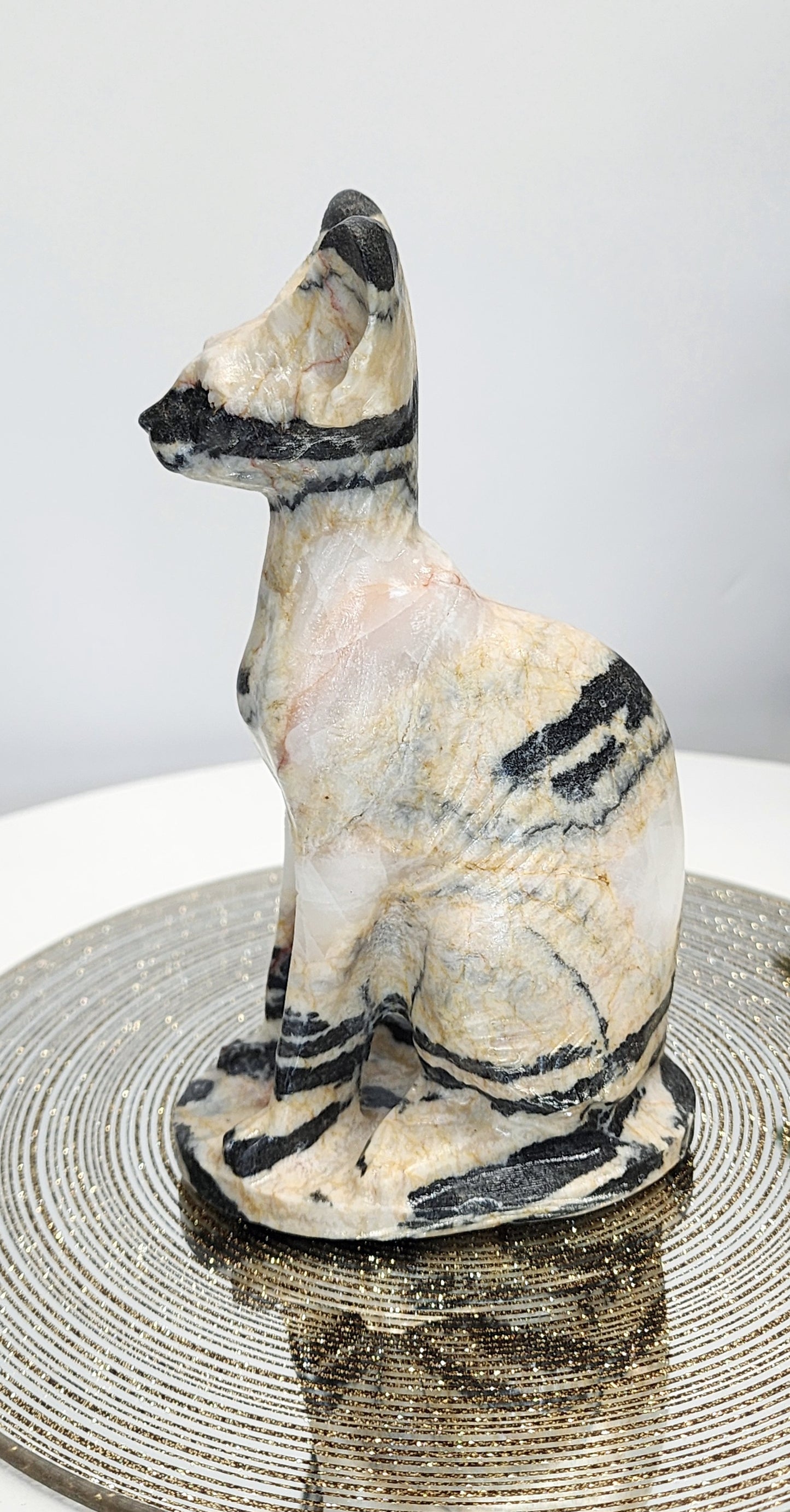 Zebra Jasper Cat Carving