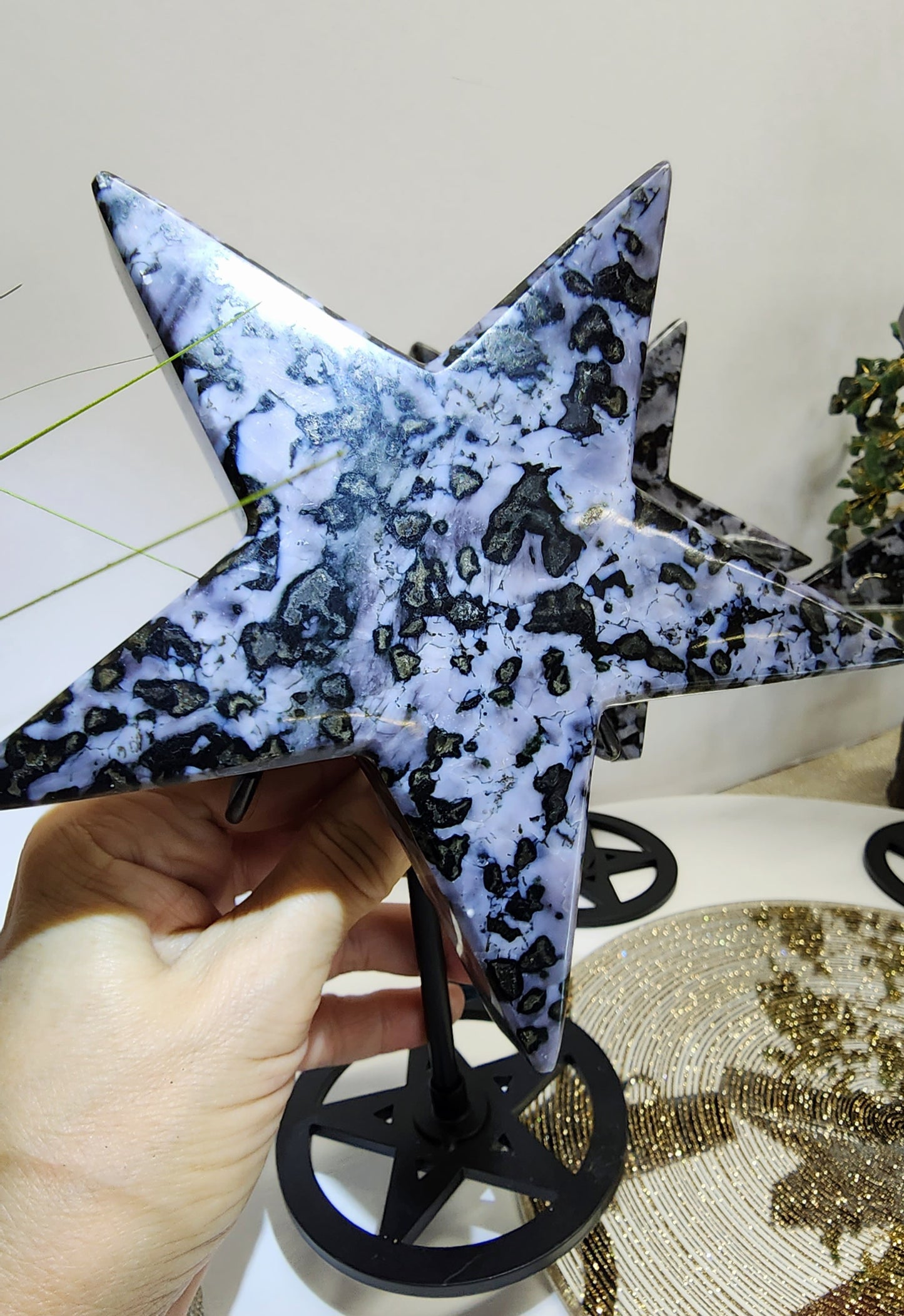 Large Indigo Gabro Star on Stand
