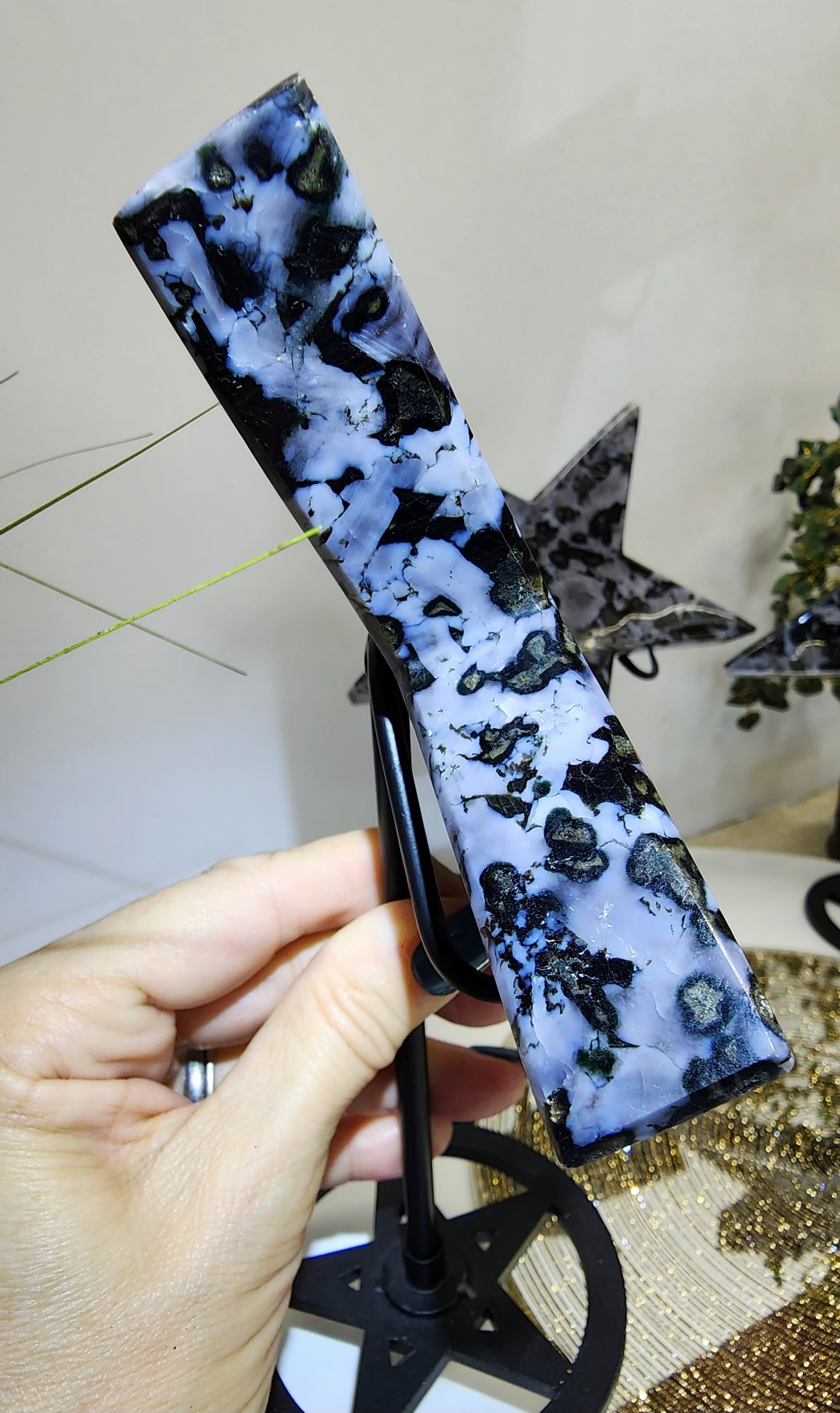 Large Indigo Gabro Star on Stand