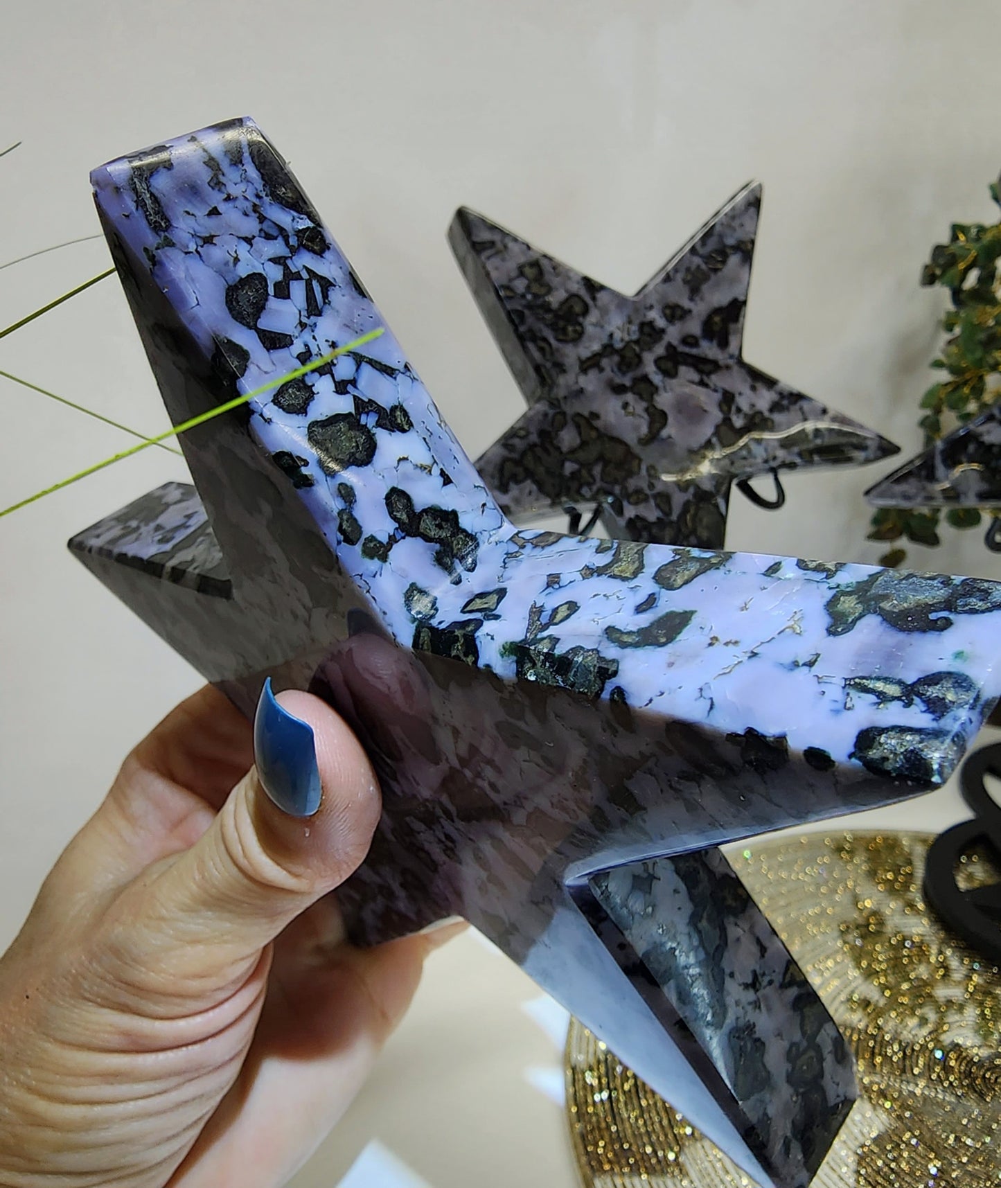 Large Indigo Gabro Star on Stand